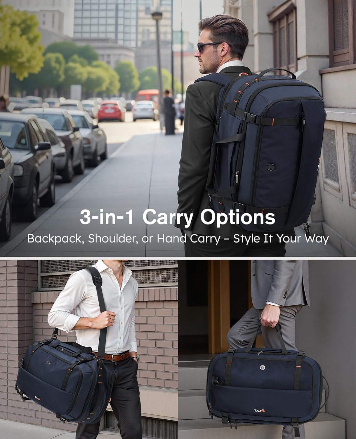 Tolaccea Large Convertible Garment Duffel Bag, Suit Carry On Backpack, TSA Flight Approved for Wrinkle-Free Travel with Dual Laptop Storage for 17.3" and 12.9" & Extra Toiletry Bag, 45-55L Expandable