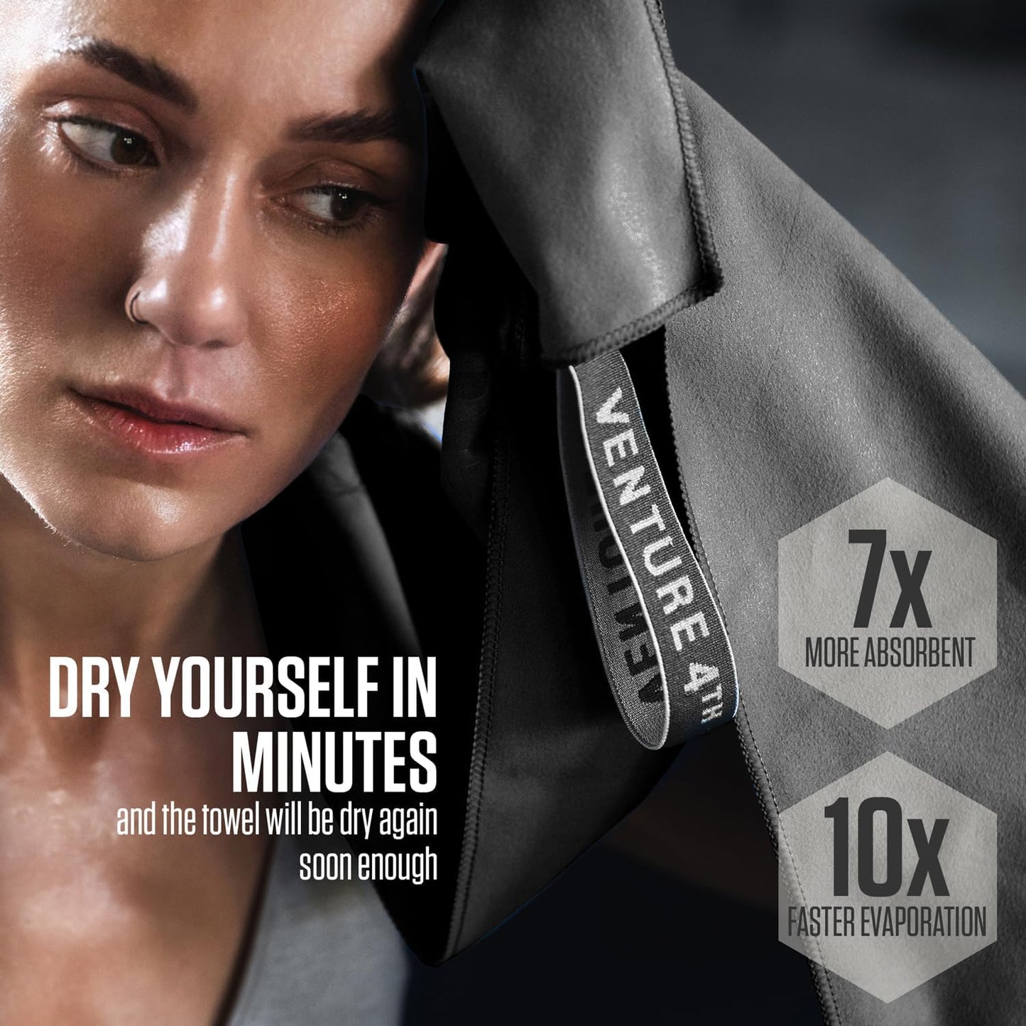 VENTURE 4TH Quick Dry Towel. Microfiber Travel Towel Ideal for Camping, Hiking, Backpacking, Gym. Lightweight & Fast Drying Travel Towels for Body. Compact & Easy to Pack - Charcoal Extra Large