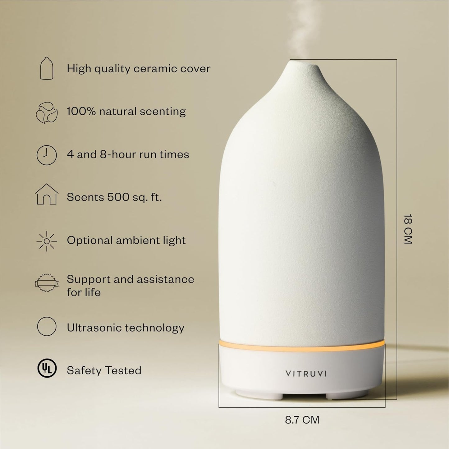 Vitruvi Stone Diffuser, Ceramic Ultrasonic Essential Oil Diffuser for Aromatherapy | Ceramic Diffuser, Diffusers for Home, Oil Diffuser, Housewarming Gift, Original Diffuser | White, 90ml Capacity
