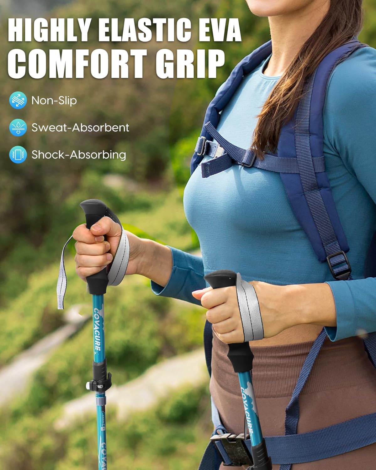 Covacure Hiking Poles Collapsible Trekking Poles - Aluminum Alloy 7075 Walking Sticks for Hiking with Telescopic & Foldable Tri-fold Design Hiking Gear for Women Men, Hiking, Camping, Climbing