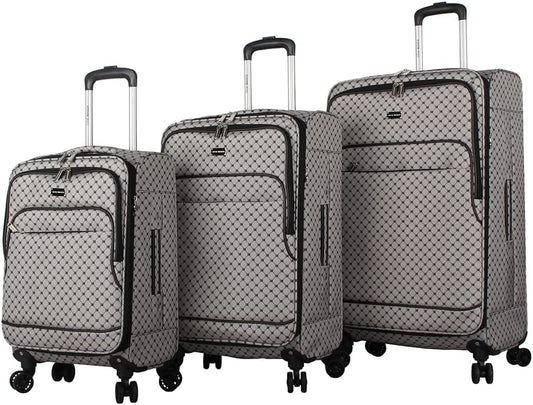 Steve Madden Designer Luggage Collection - 3 Piece Softside Expandable Lightweight Spinner Suitcase Set - Travel Set includes 20 Inch Carry on, 24 Inch & 28-Inch Checked Suitcases (Noble Black/Grey)