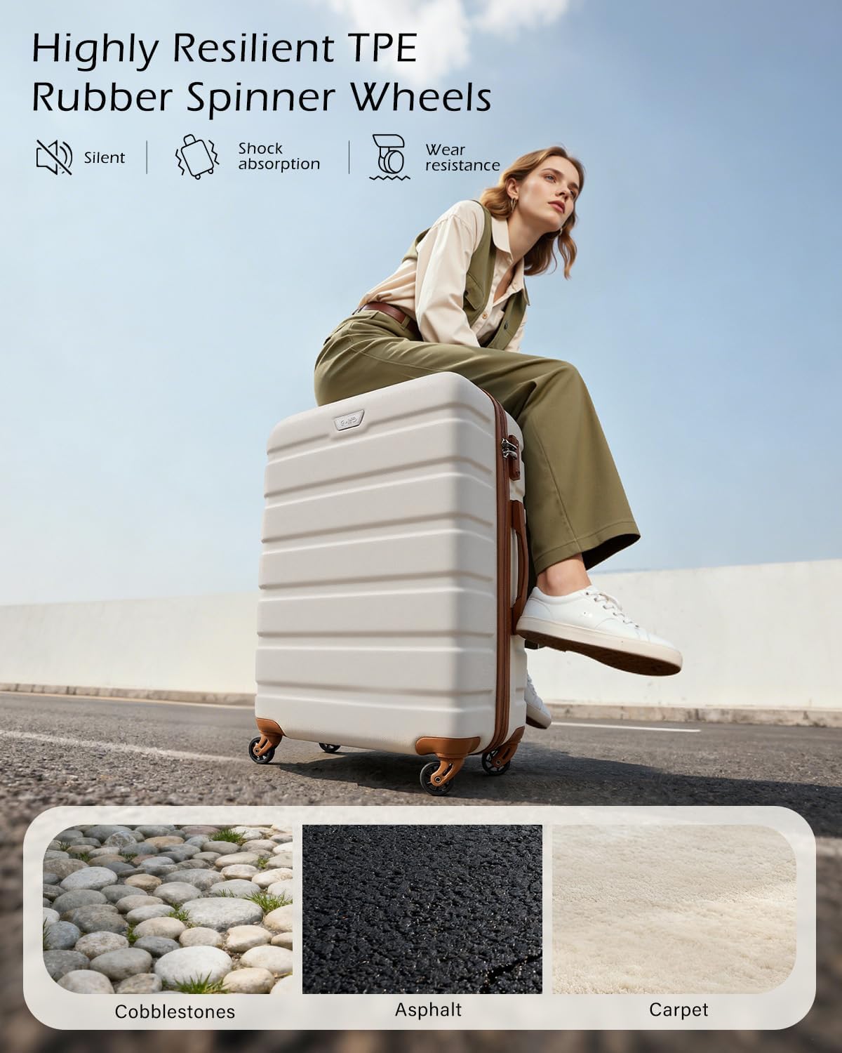 Coolife Luggage 3 Piece Set Suitcase Spinner Hardshell Lightweight TSA Lock (apricot white, 3 piece set(20in24in28in))