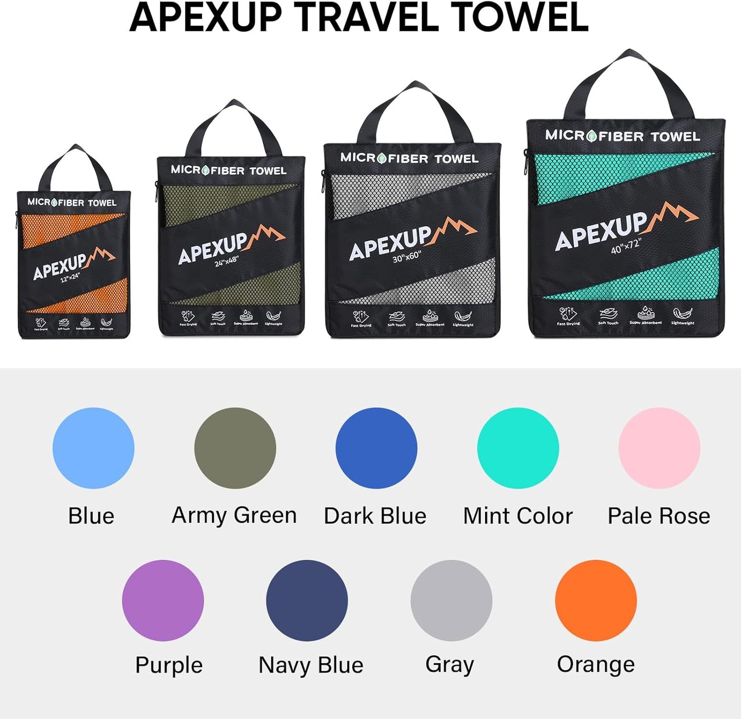 APEXUP Microfiber Travel Towel, Ultra Absorbent Quick Dry Towels, Lightweight Gym Sports Camping Towel for Workout, Yoga, Beach, Shower, Swimming (24"×12", Orange)