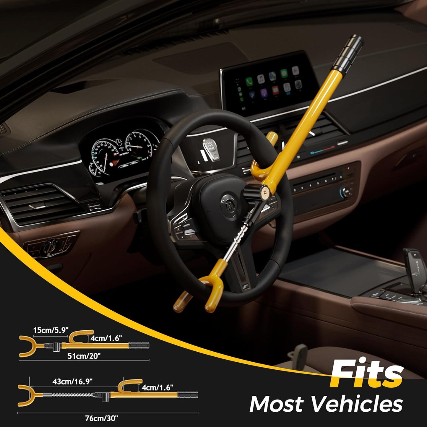 SURDOCA Upgraded Car Steering Wheel Lock Anti-Theft Device, Steering Wheel Locks for Car SUV, Easy Installation, Rubber Protection, Extendable Universal Security Device