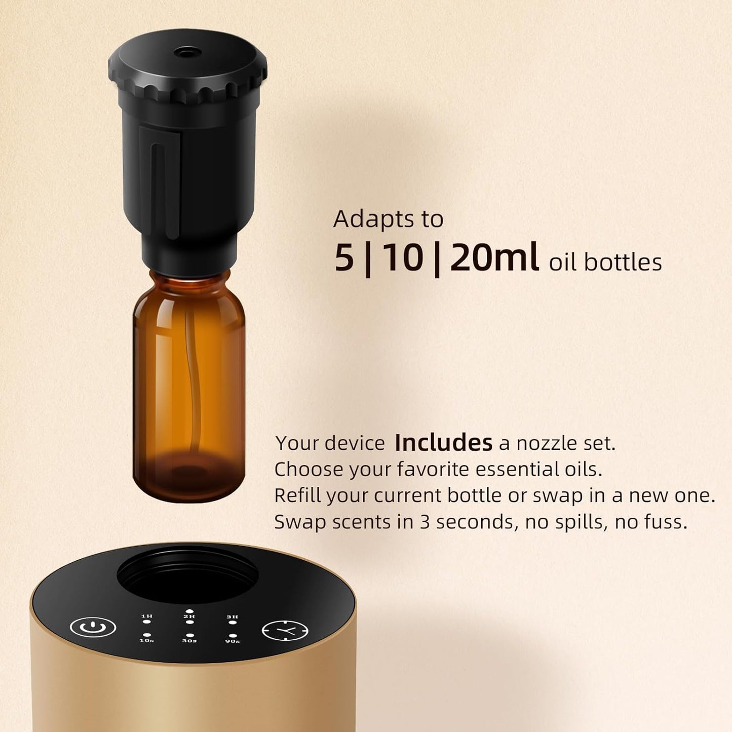 Waterless Essential Oil Diffuser for Home Battery Operated Cordless Scent Diffuser with Timing & 3 Mist Levels car Diffuser， Aluminum Alloy