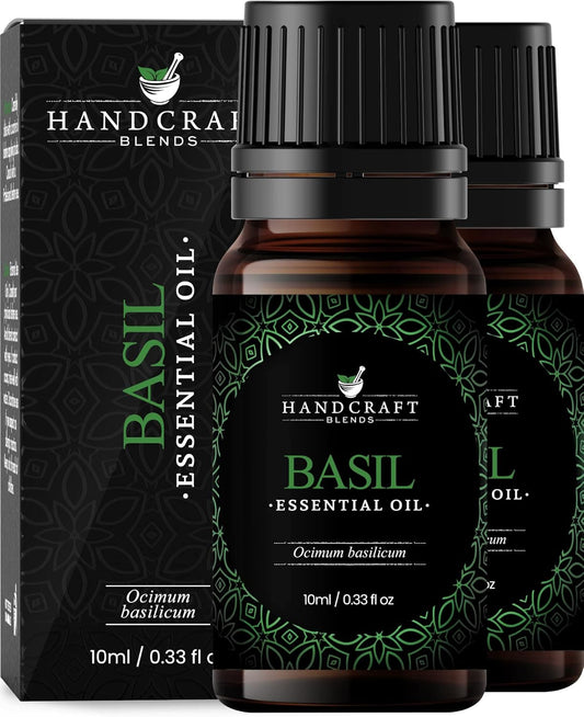 Handcraft Blends Basil Essential Oil – 0.33 Fl Oz – Pack of 2 – 100% Pure and Natural – Premium Grade Essential Oil for Diffuser and Aromatherapy, Skin, Massage, Candle and Soap Making Fragrance