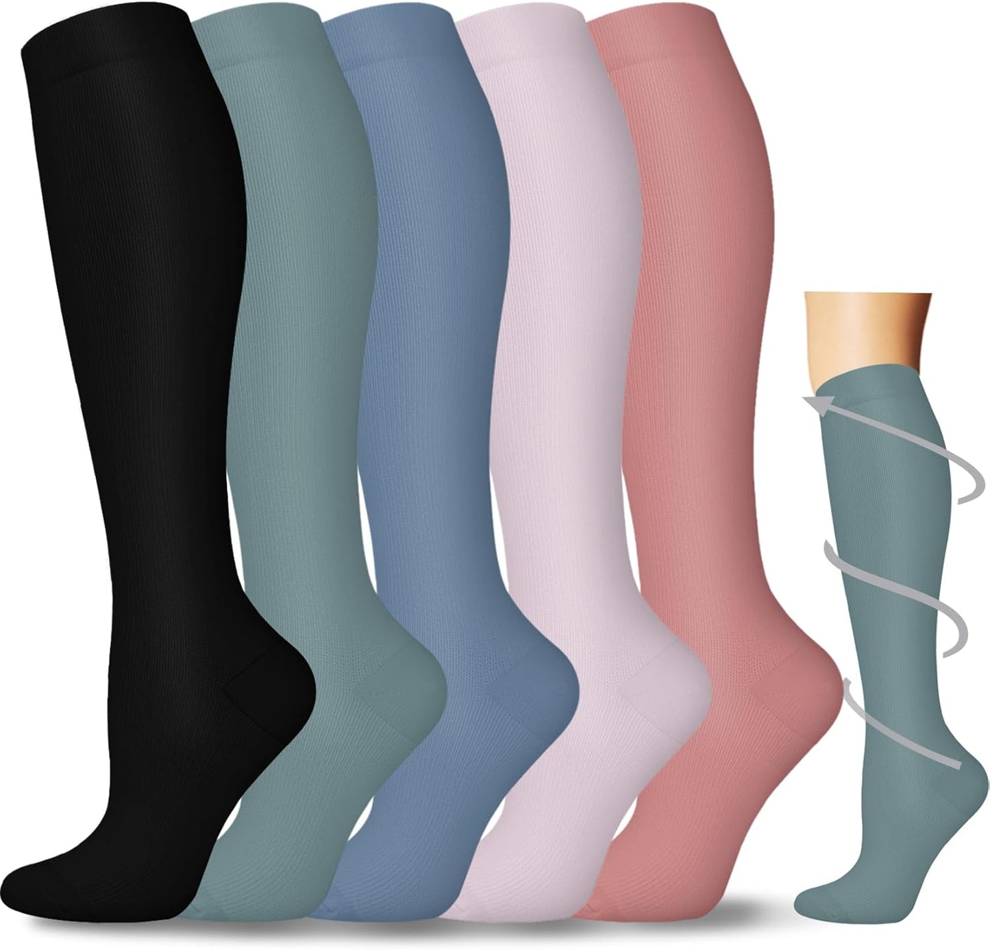 Graduated Compression Socks for Women&Men 20-30mmhg Knee High Socks Travel Hiking Running Stocking