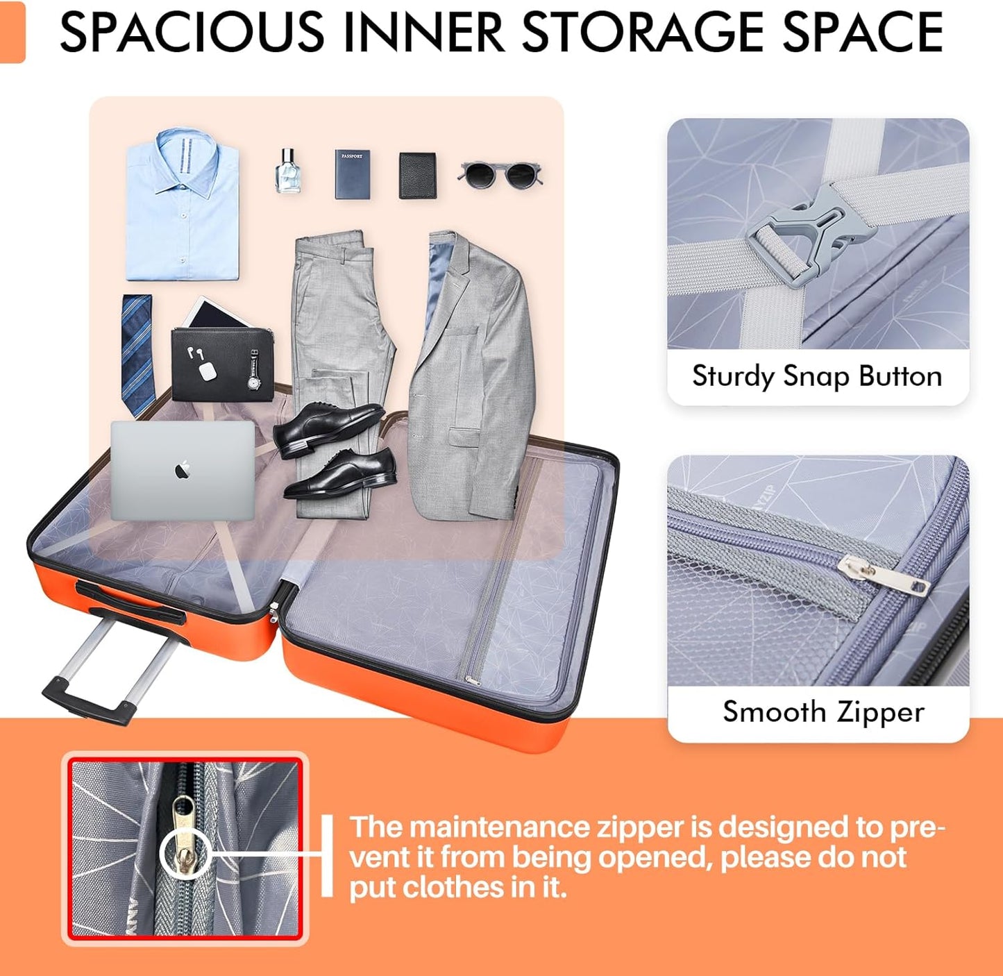 AnyZip Luggage PC ABS Hardside Lightweight Suitcase with 4 Universal Wheels TSA Lock Checked-Medium 24 Inch Orange