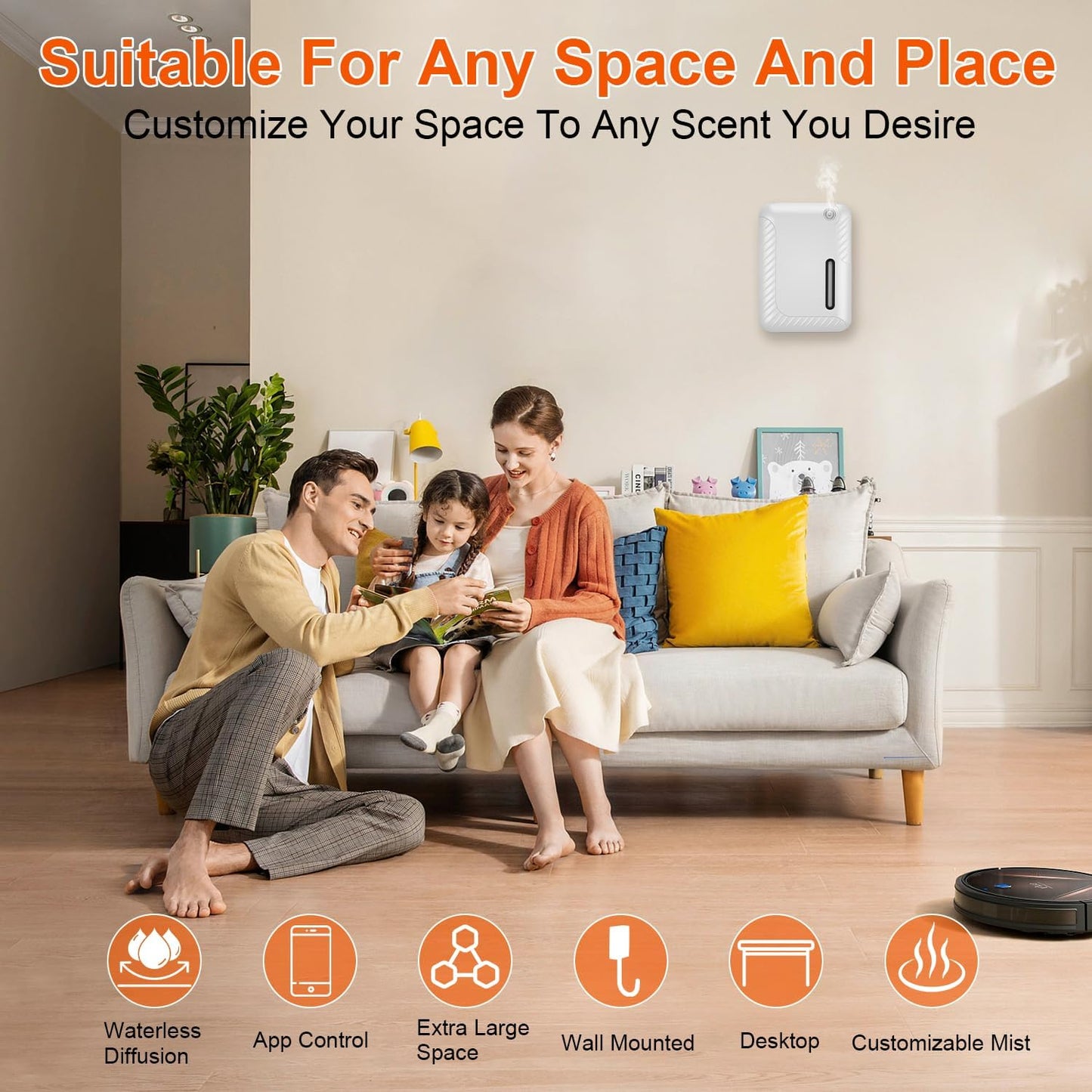 Smart Essential Oil Diffuser for Large Spaces, 250mL Capacity Covering 2300 sq.ft, Programmable Timer, for Home Office Commercial Aromatherapy, White