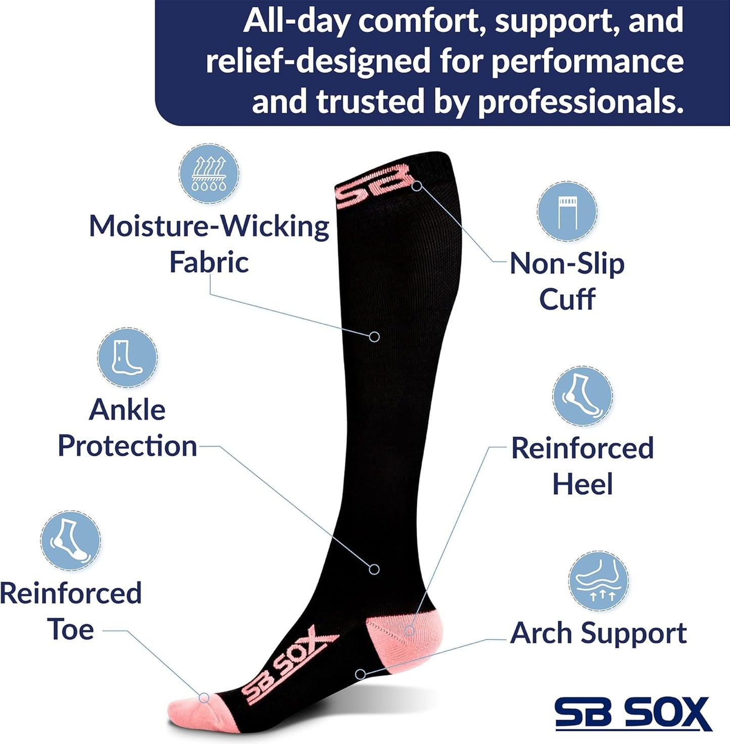 SB SOX Compression Socks for Men & Women (20-30 mmHg) - Best Support Stockings for Travel, Medical, and Sports - Perfect for Everyday Wear