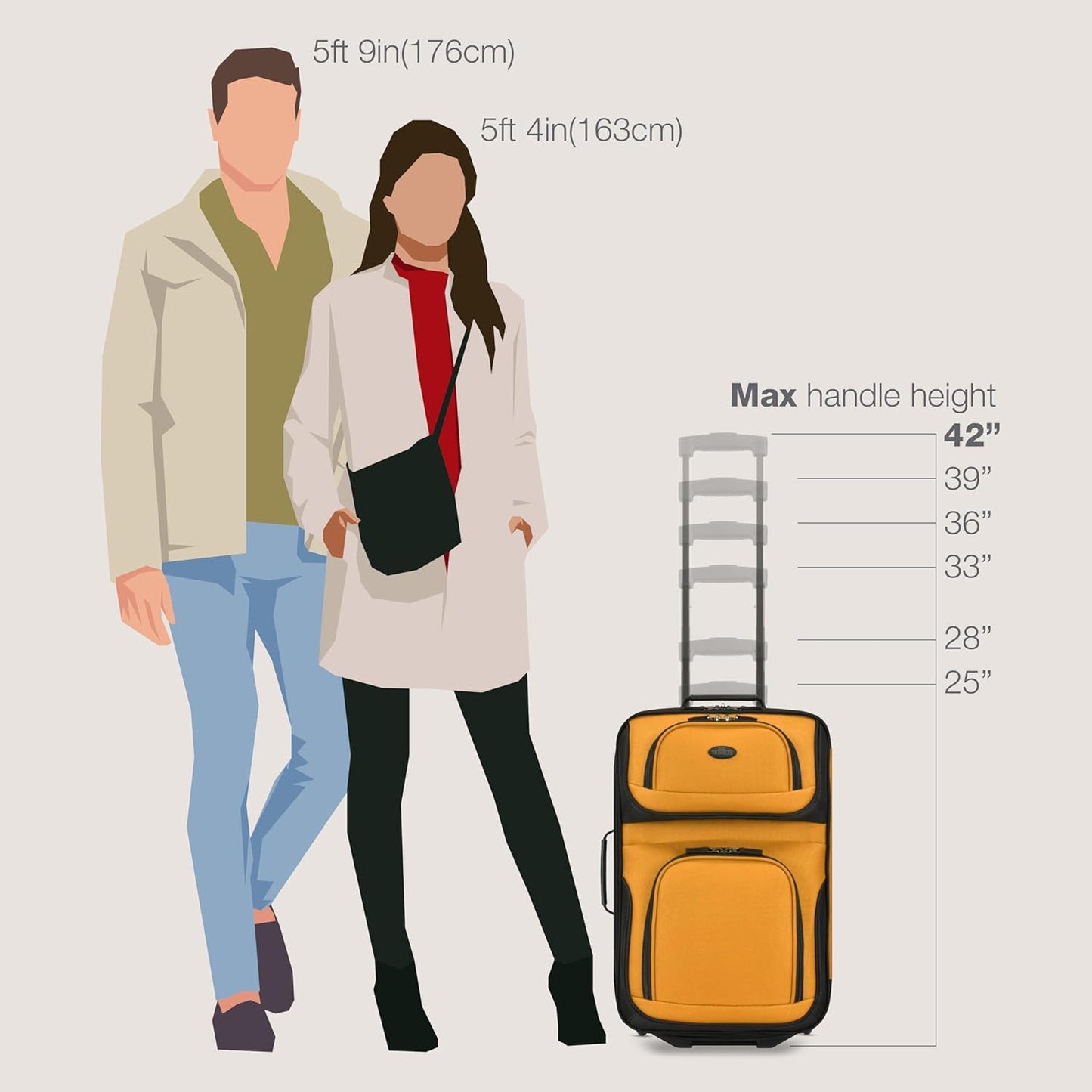 U.S. Traveler, Rio Rugged Fabric Expandable Upright Rolling Carry-on Luggage Set w/ Tote Bag, Orange, 2-Piece (21/14)