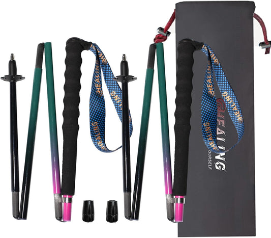 Carbon Fiber Trekking Poles 2-Pack - Ultra Lightweight 10oz, Collapsible 3-Piece Folding Design with Anti-Shock, Moisture-Wicking Cork Grips for Hiking, Mountaineering