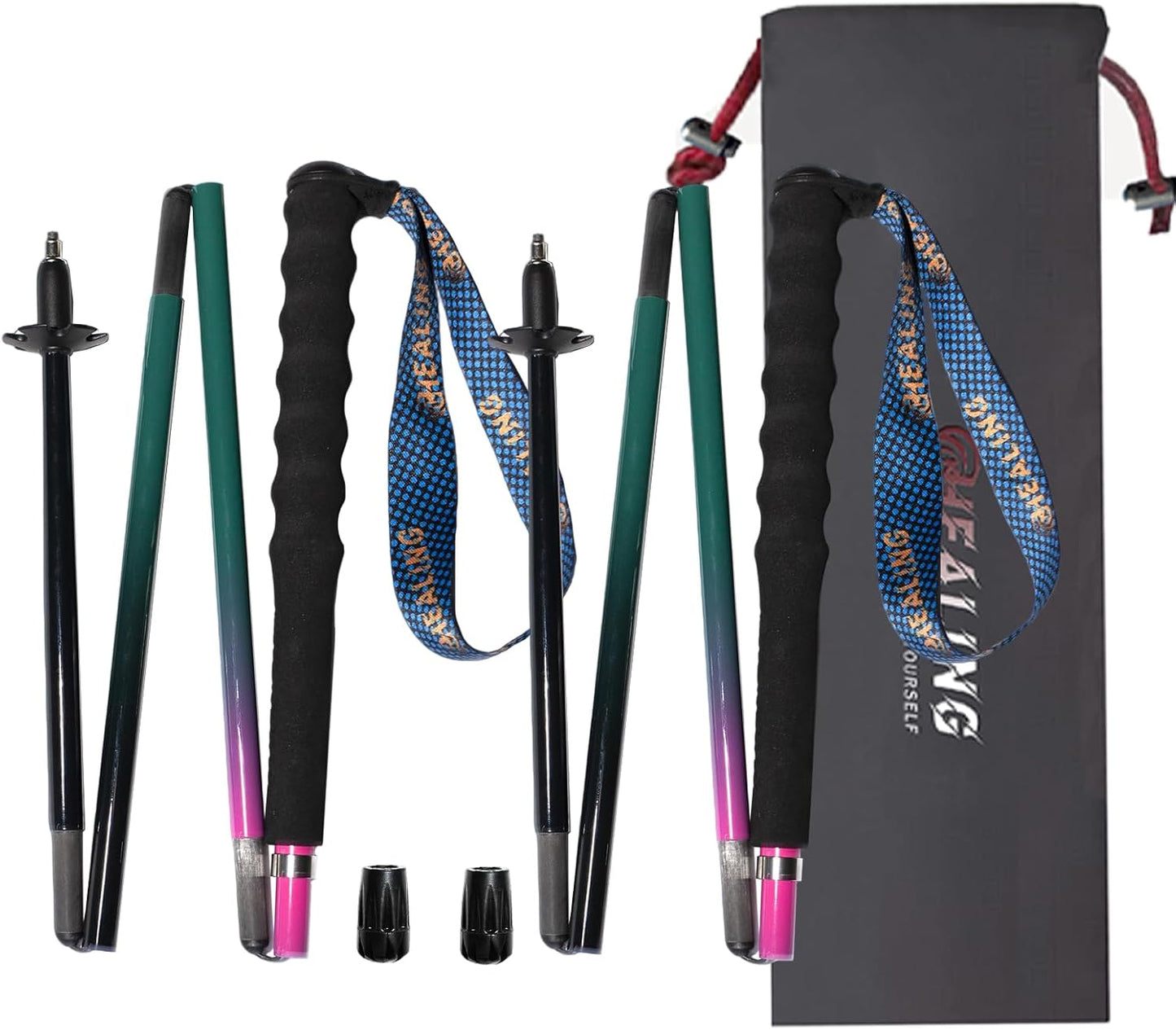 Carbon Fiber Trekking Poles 2-Pack - Ultra Lightweight 10oz, Collapsible 3-Piece Folding Design with Anti-Shock, Moisture-Wicking Cork Grips for Hiking, Mountaineering