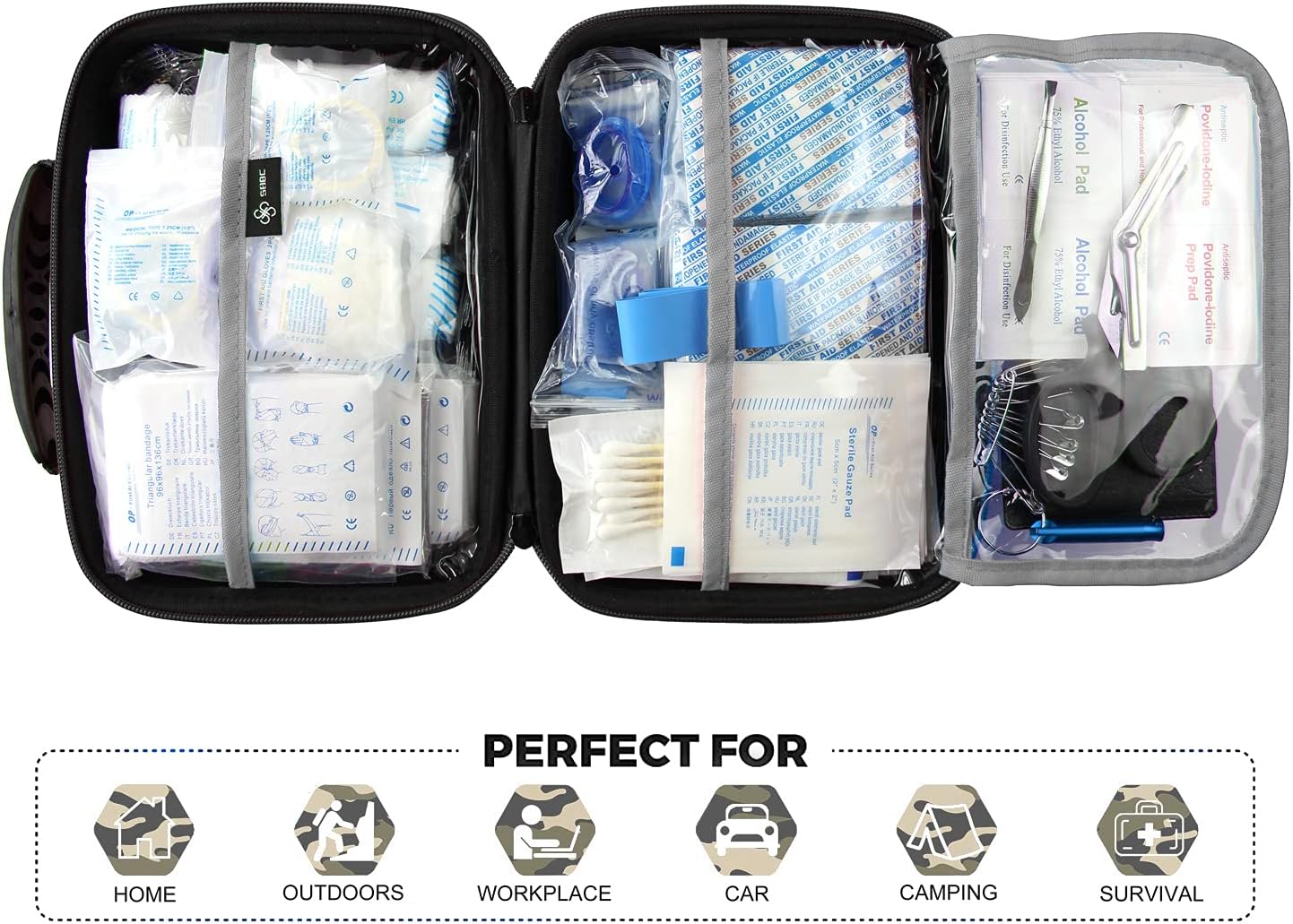 SHBC Waterproof First Aid Kit (228pcs) with All Basic or Advanced Supplies You Need. Suitable for Emergencies at Home or Outside, Travel, Home, Camping, Camouflage Grey