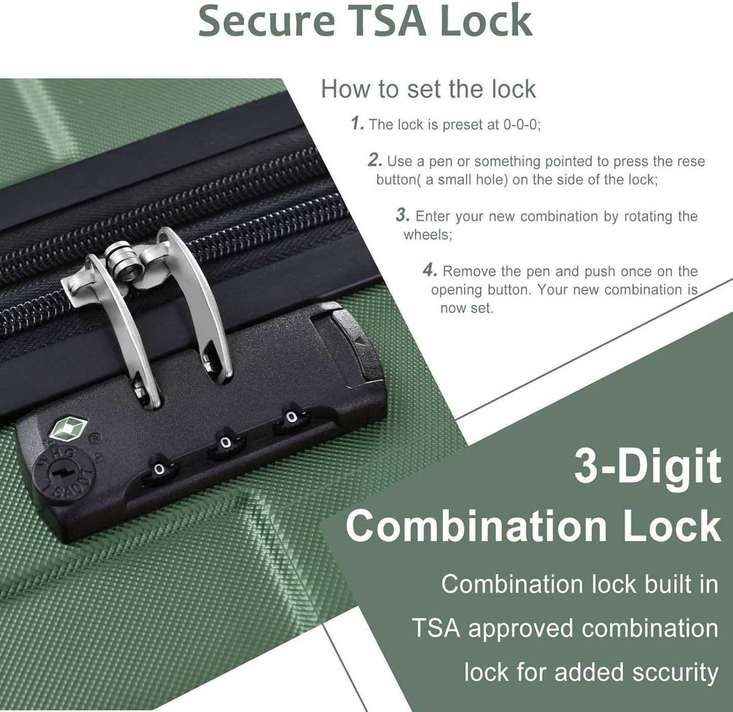 24-inch Expandable Hardshell Checked Luggage with TSA Lock, Durable ABS Suitcase with 360° Silent Dual Wheels, 25% Extra Packing Space, Telescopic Handle, 8 LBS Lightweight, Green