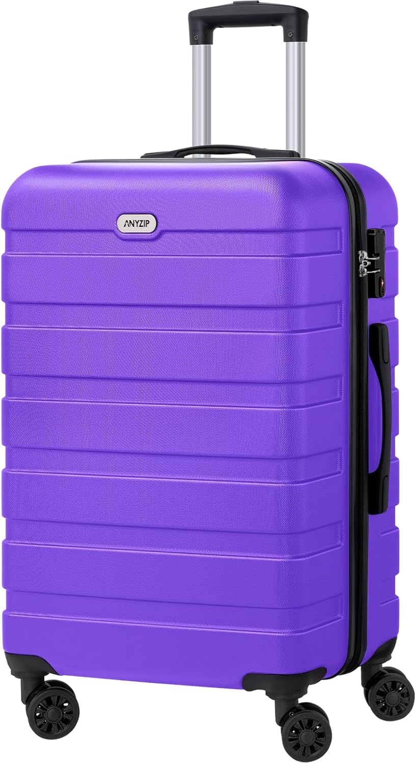 AnyZip Luggage PC ABS Hardside Lightweight Suitcase with 4 Universal Wheels TSA Lock Checked-Medium 24 Inch Violet Purple