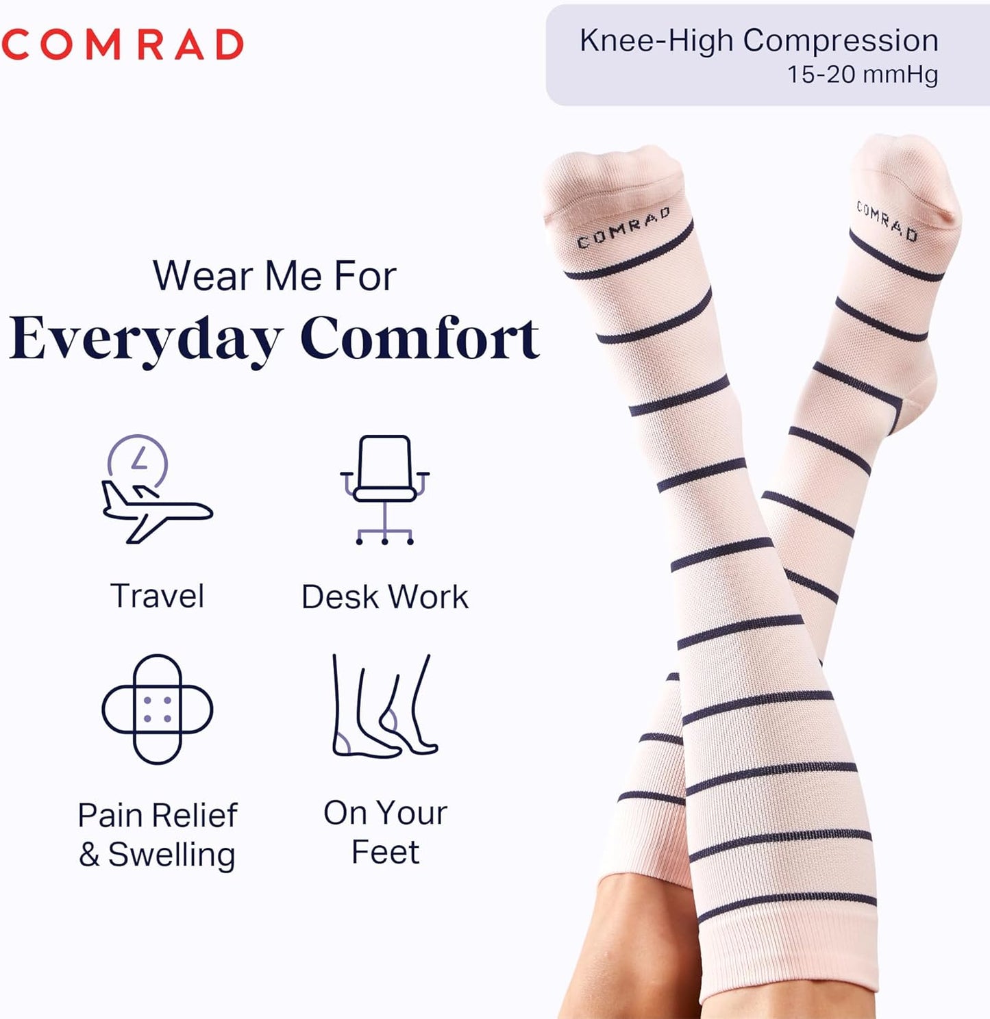 Comrad Nylon Knee High Socks - 15-20mmHg Graduated Compression Socks - Soft & Breathable Support Unisex Socks