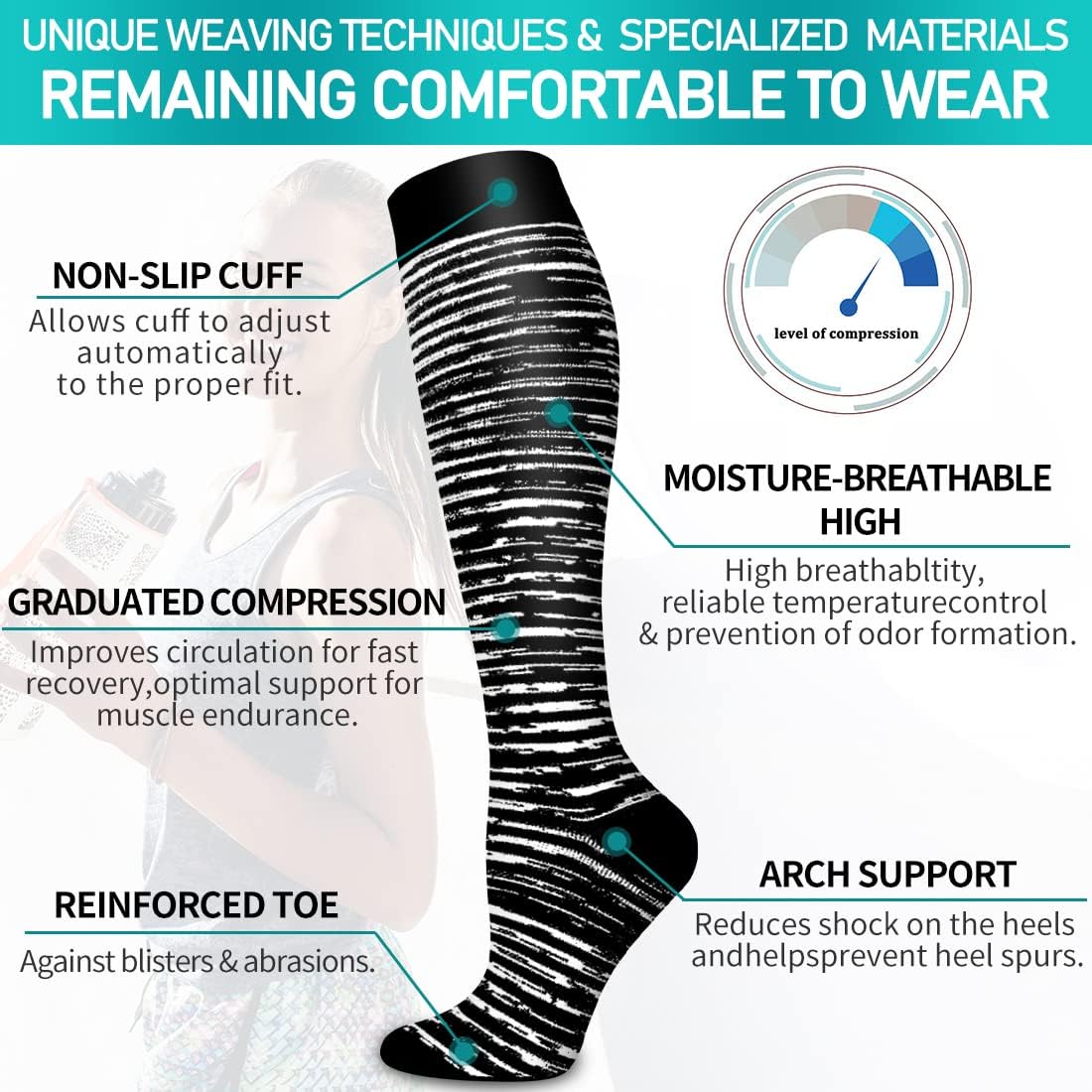 Copper Compression Socks for Women and Men(6 Pairs)-Best Support for Running, Athletic, Nursing, Travel