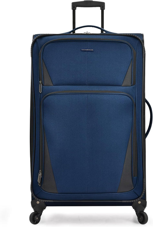 U.S. Traveler Aviron Bay Expandable Softside Luggage with Spinner Wheels, Navy, Large 30-Inch