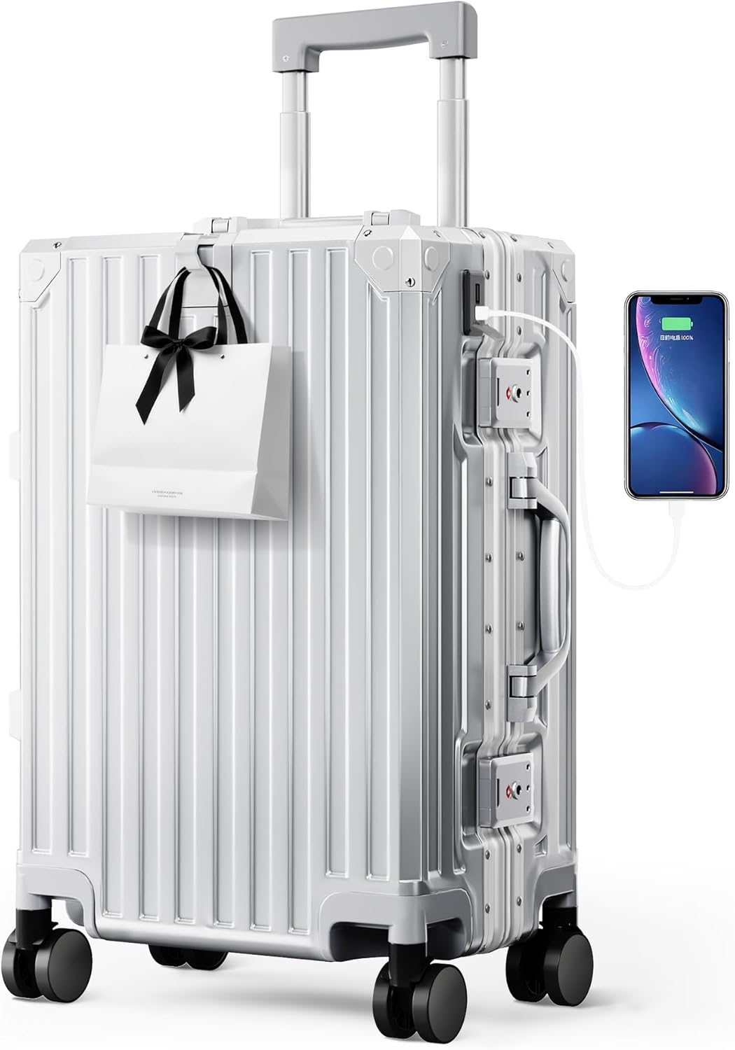 ALPHA CAMP Carry-On 20 Inch Luggage, Dual Layer Aluminum Frame with TSA 22x14x9 Airline-Approved Spinner Wheel, PC Hardside Zipperless sLightweight Suitcase, Type-C USB Charging Port, Cup Holder