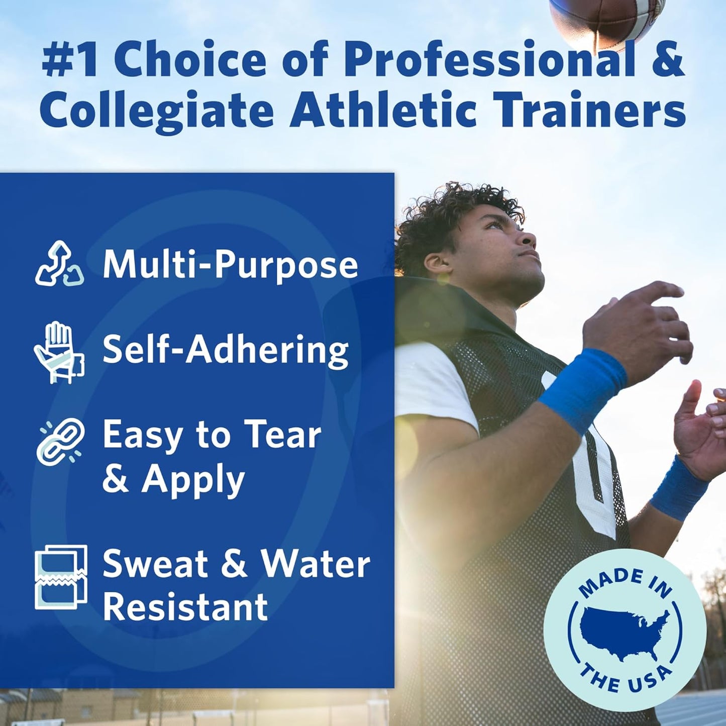 PowerFlex – Self-Adhering Sports Wrap for Injury Prevention & Post-Injury Stability – Medical-Grade, Sweat & Water Resistant First Aid Wrap for Athletes - White, 2 inch, 2 Rolls