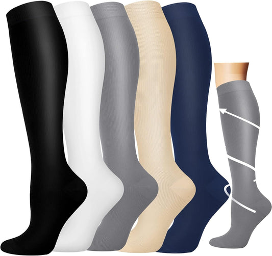 Graduated Compression Socks for Women&Men 20-30mmhg Knee High Socks Travel Hiking Running Stocking