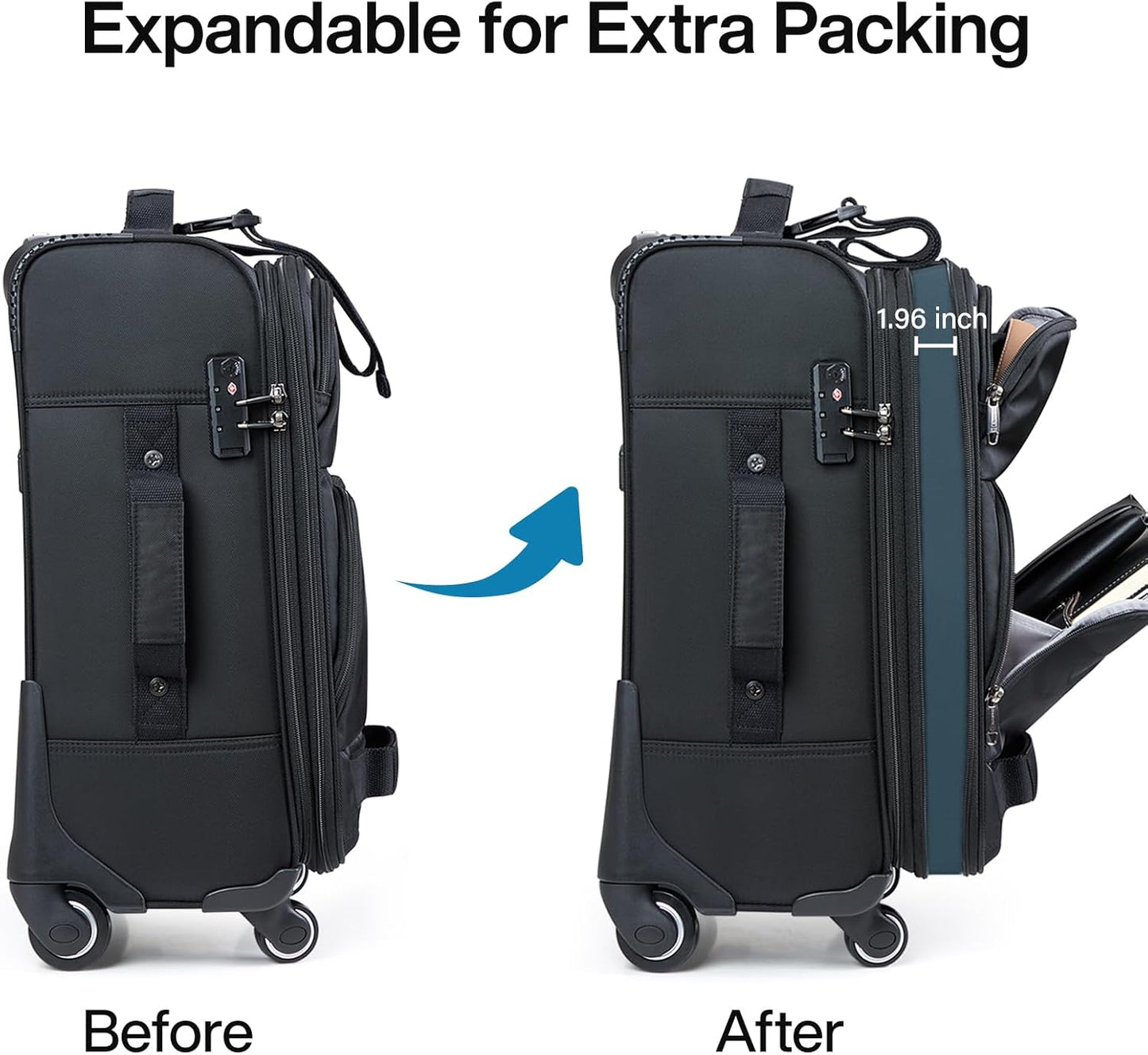 Hanke 3 Piece luggage Sets Softside Expandable luggage with Spinner Wheels TSA Lock,Travel Lightweight Luggage Sets,Black