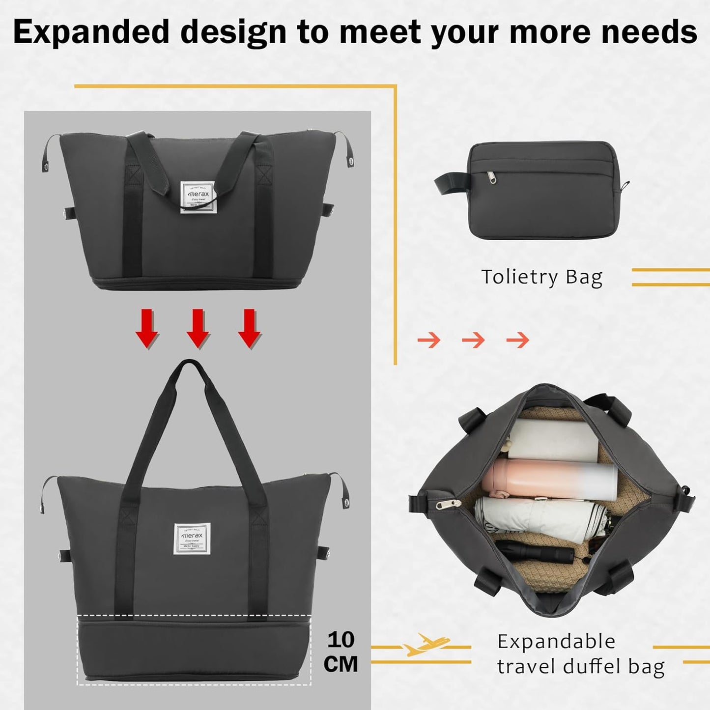 Merax Luggage Sets 2 Piece Suitcase Set, Hardshell 20 IN & 28 IN Suitcase Set with Duffel Bag, Travel Suitcases with Spinner Wheels and TSA Lock(Dark Gray)