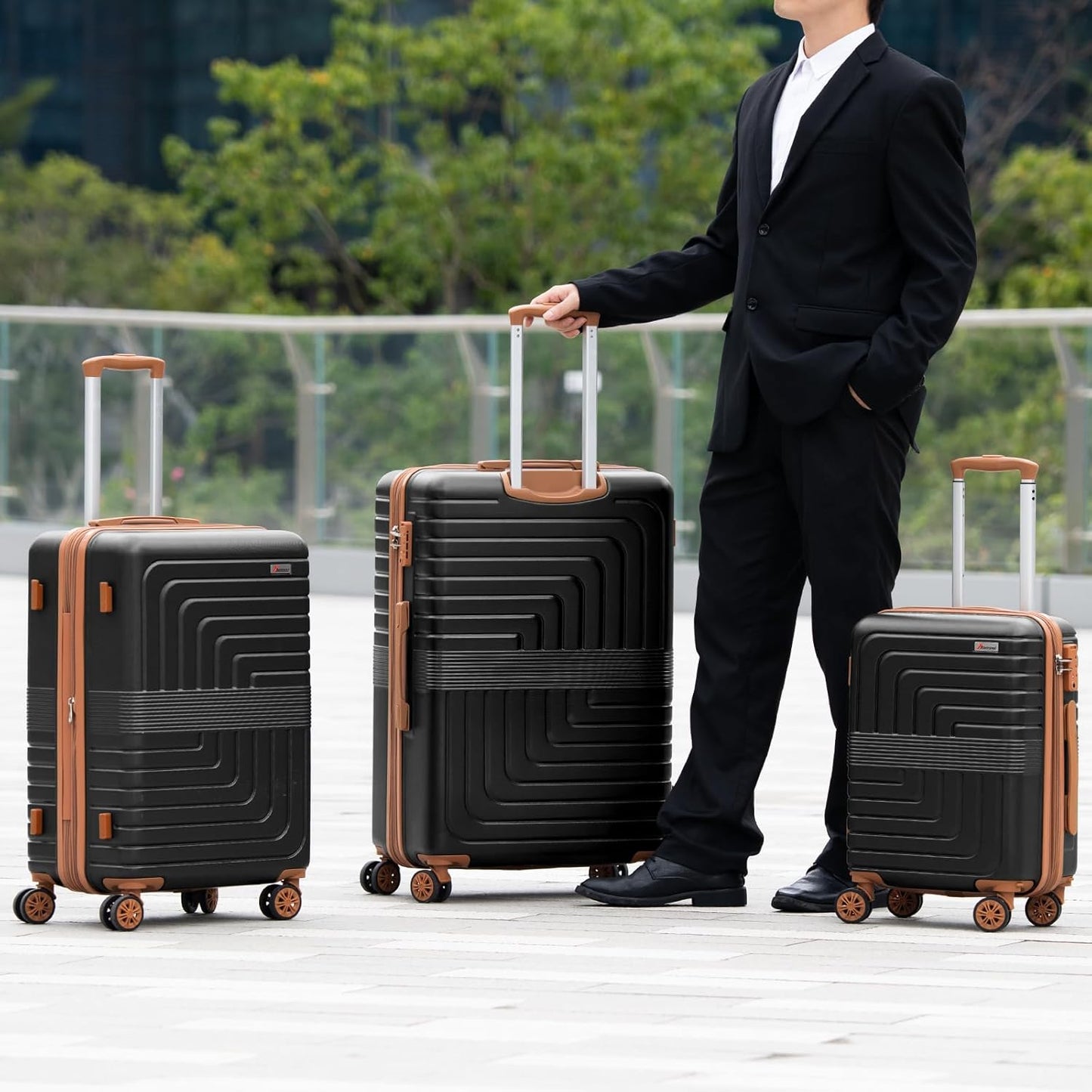 Romswi 3-Piece Luggage Set 22/24/28 Inch, Expandable Hardshell Suitcases with TSA Lock, Lightweight PC+ABS Spinner Wheel Checked & Carry On Luggage, Black