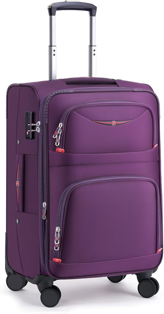 Softside Expandable Luggage with 4 Spinner Wheels, Durable Carry-On Luggage Suicase (Purple, 21-Inch)