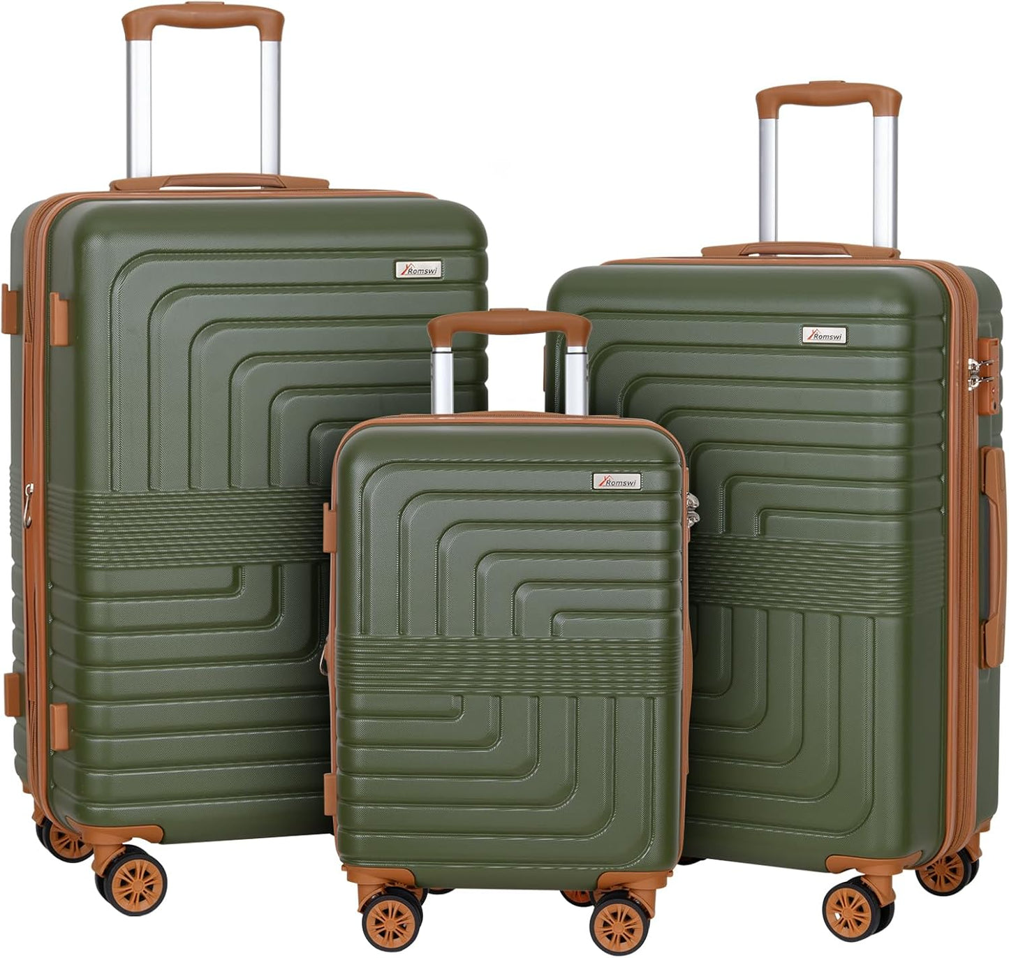Romswi 3-Piece Luggage Set 22/24/28 Inch, Expandable Hardshell Suitcases with TSA Lock, Lightweight PC+ABS Spinner Wheel Checked & Carry On Luggage, Olive Green