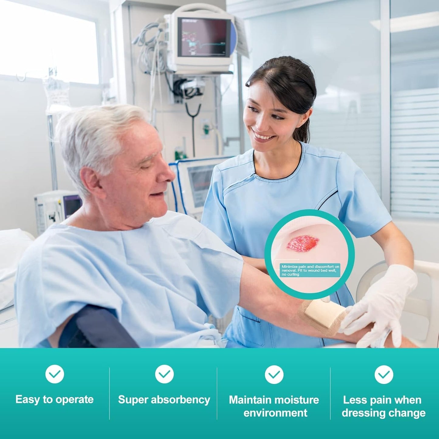 Dimora Silicone Foam Dressing with Border 40 Pack, Adhesive 4"x4" Wound Dressing Large Bandage for Wound Care