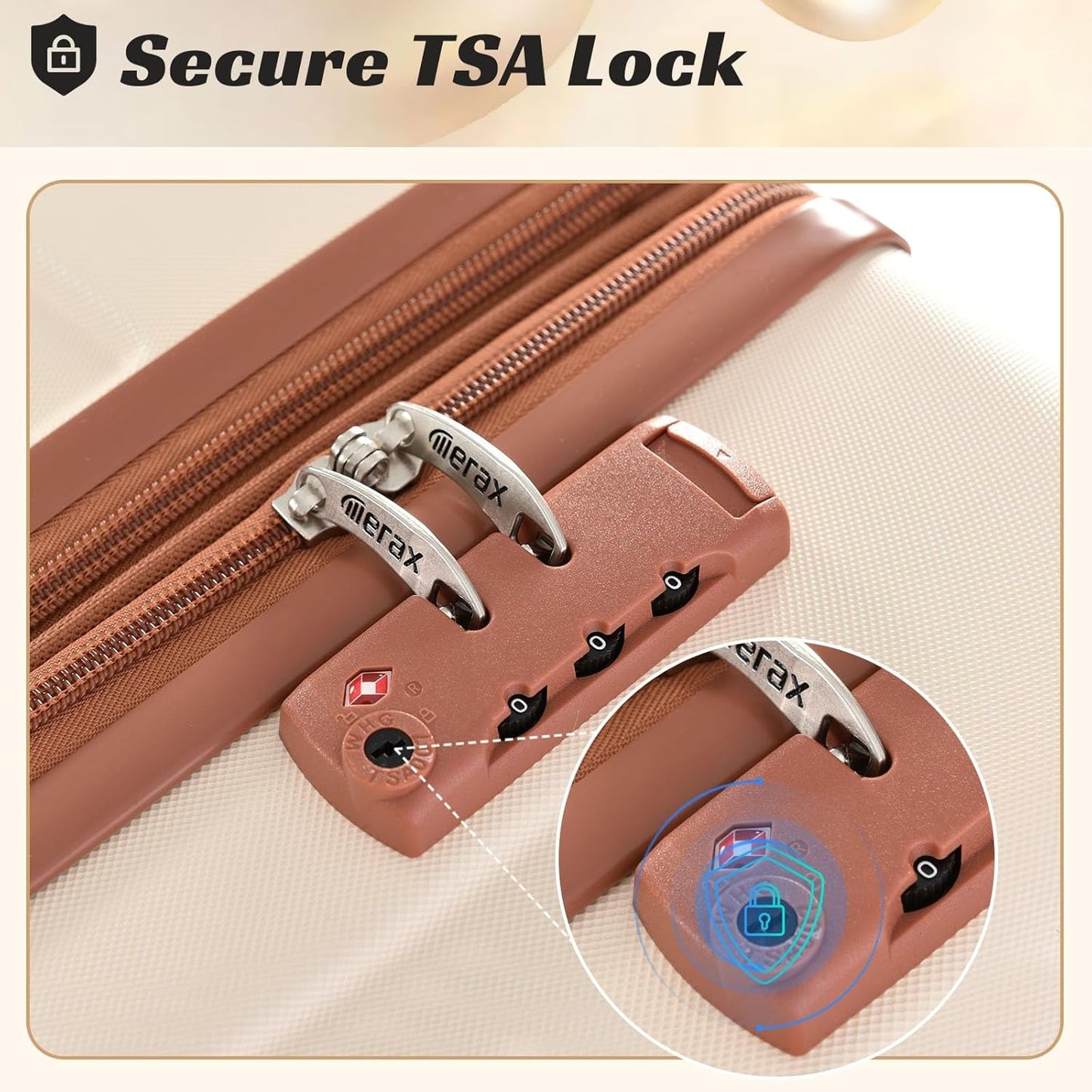 Merax 24 Inch Expandable Checked Luggage, Hardshell ABS Medium Suitcase with Spinner Wheels, TSA Lock, Lightweight Durable Travel Suitcase for Men Women(White Brown)