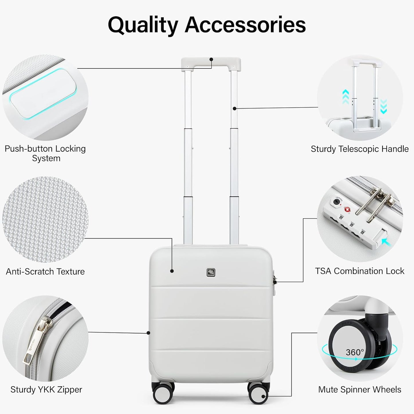 Hanke 16 Inch Underseat Carry On Luggage with Spinner Wheels Hard Shell Suitcases Mini Small Carry On Bag for Airline Approved TSA Luggage Lightweight Travel Suit Case(Smoke White)