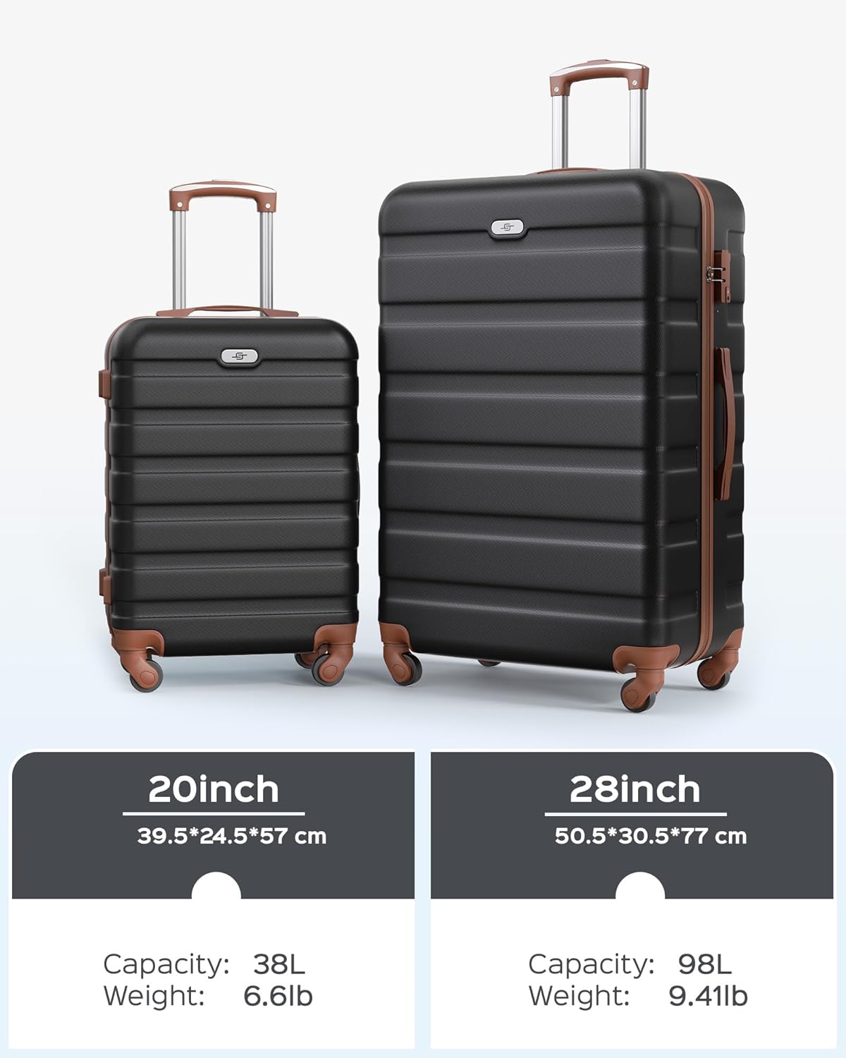 Suitour Luggage sets 4 piece,Suitcase with Spinner Wheels TSA Lock, 20/28 inch Suitcase Sets for FamilyTravel