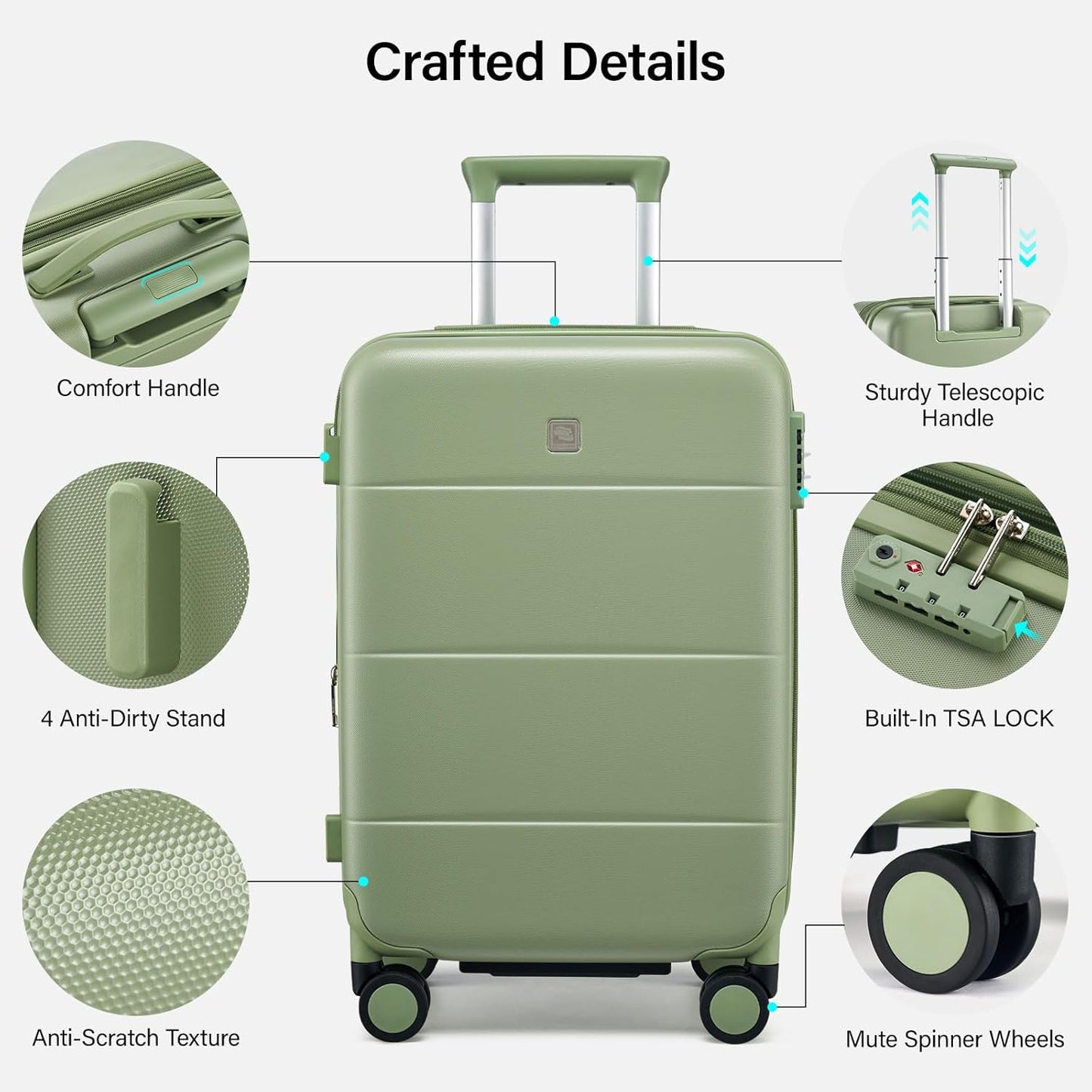 Hanke Expandable Luggage Sets 3 Piece with Spinner Wheels, 20/24/28" Hardside Carry On Luggage Large Suitcase, All-PC Hard Shell Luggage, TSA Lock, Lightweight Durable (Bamboo Green)