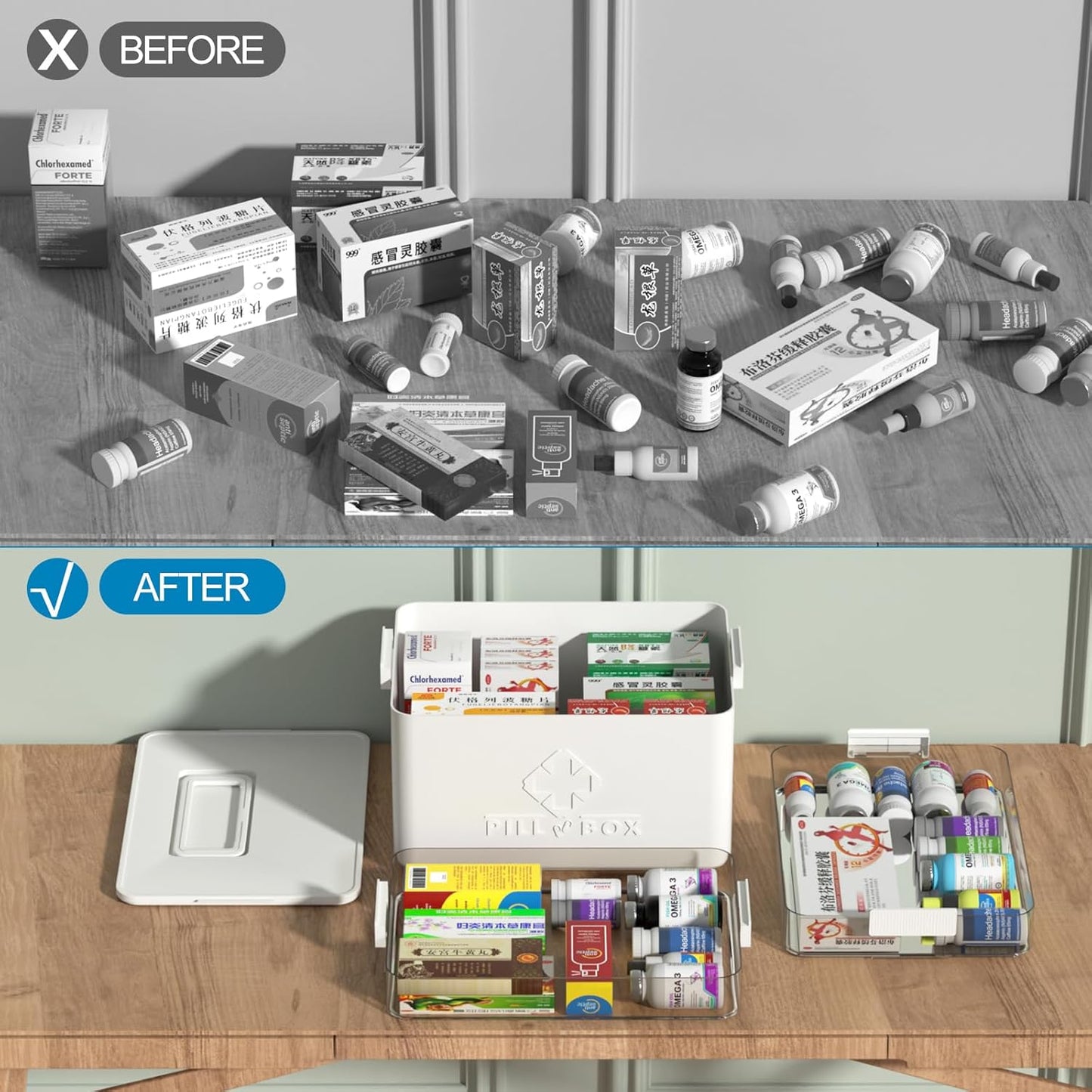 Morcte 3-Tier Medicine Organizer, Portable Medicine Cabinet with Handle, Empty First Aid Kit for Home/Travel