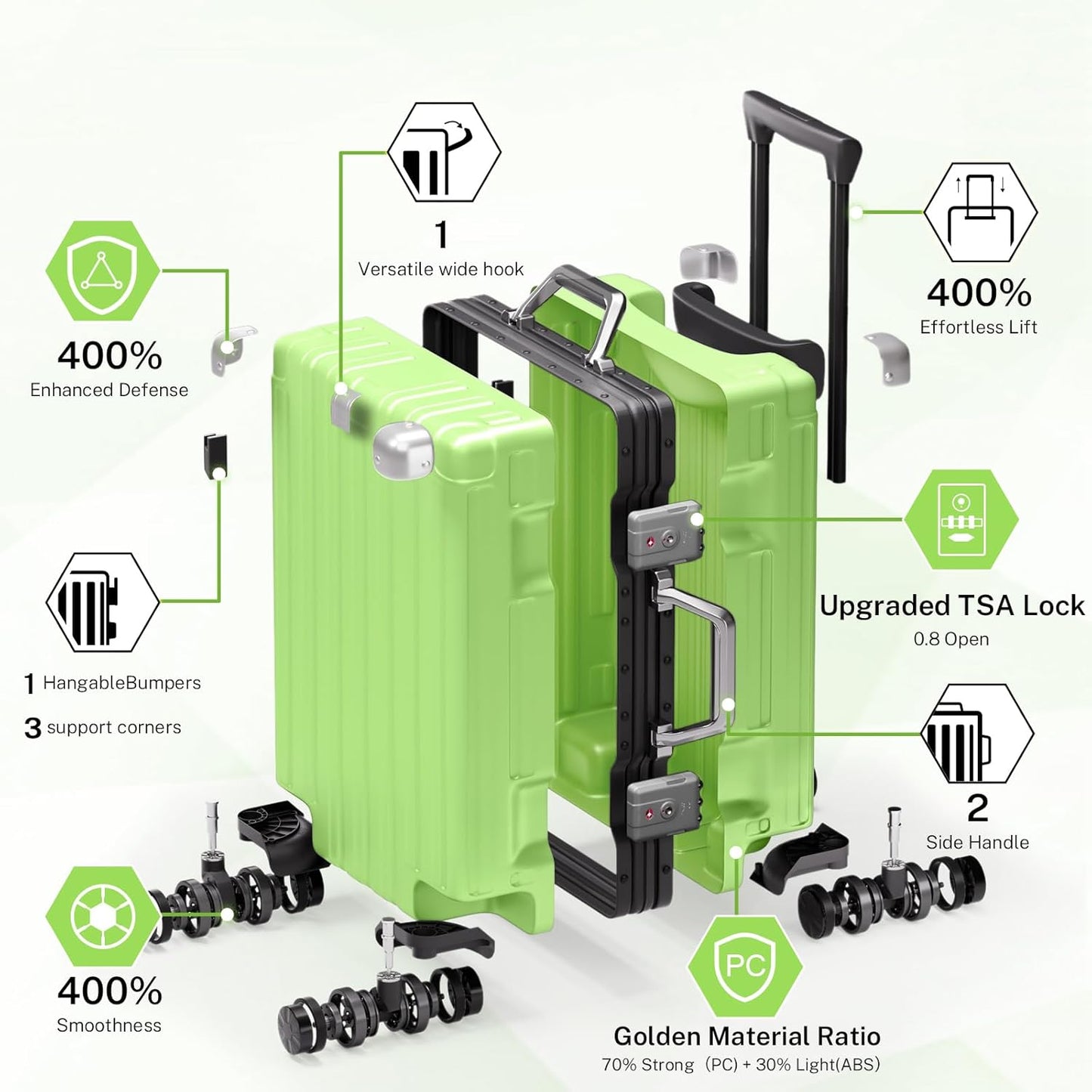 Krute Luggage 24 Inch Aluminum Frame Zipperless Suitcase with Spinner Wheels Checked Luggage PC+ABS Lightweight Hardshell