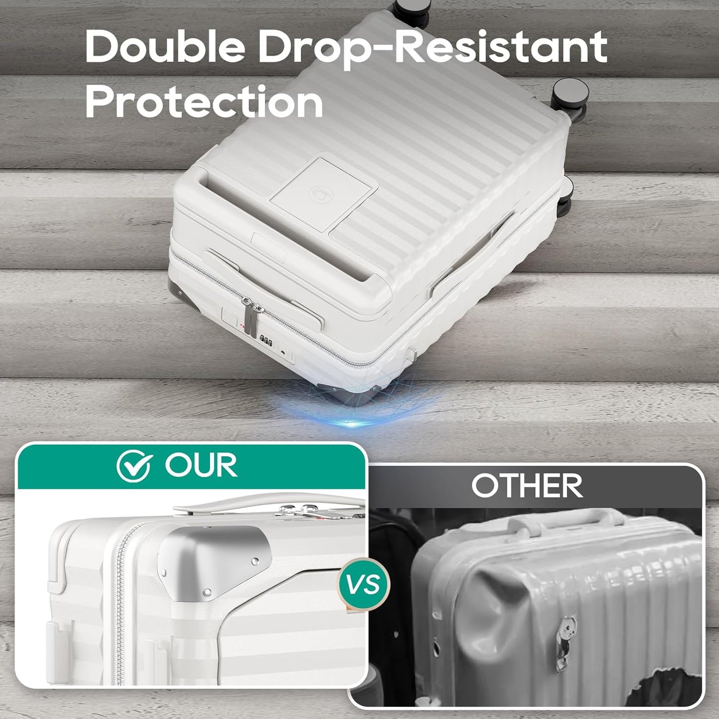 Joyway 20 Inch Carry on Luggage with Front Pocket, PC Hardshell Carry-on Suitcase with USB Port and Cup Holder, 21.5x14.2x9 Airline Approved, Luggage with Spinner Wheels and TSA Lock (White)