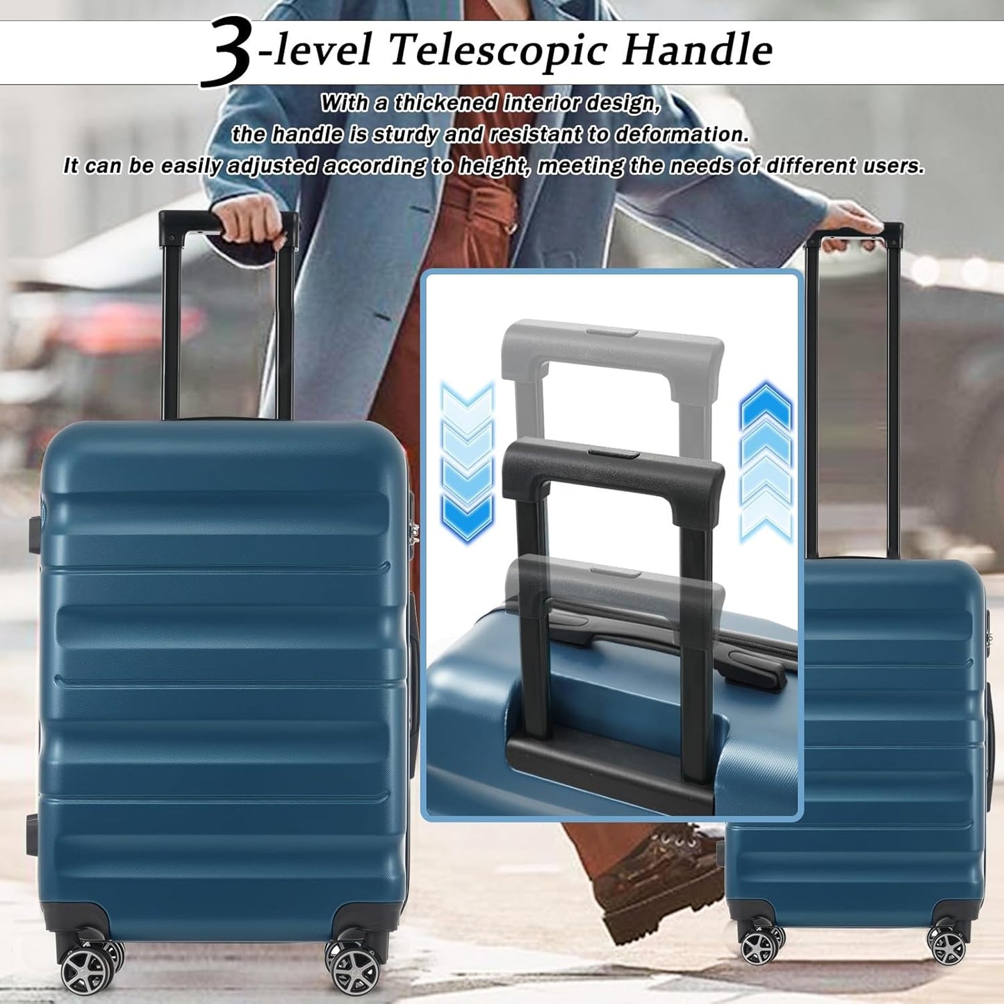 Merax 28 Inch Luggage Hardshell ABS Large Suitcase with Spinner Wheels Lightweight Durable Travel Checked Luggage for Road Trips Ink Blue