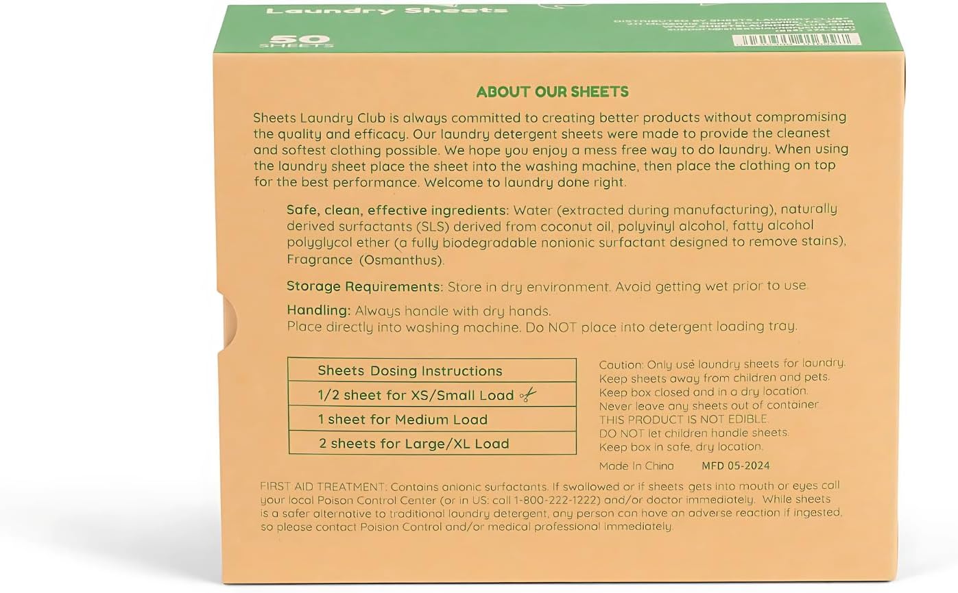 Sheets Laundry Club - Liquidless Laundry Detergent Sheets, 100 Loads - Fresh Linen Scent, Eco-Friendly, Quick-Dissolving Formula, Hypoallergenic, Septic Safe, Plastic-Free Packaging - 50 Sheets