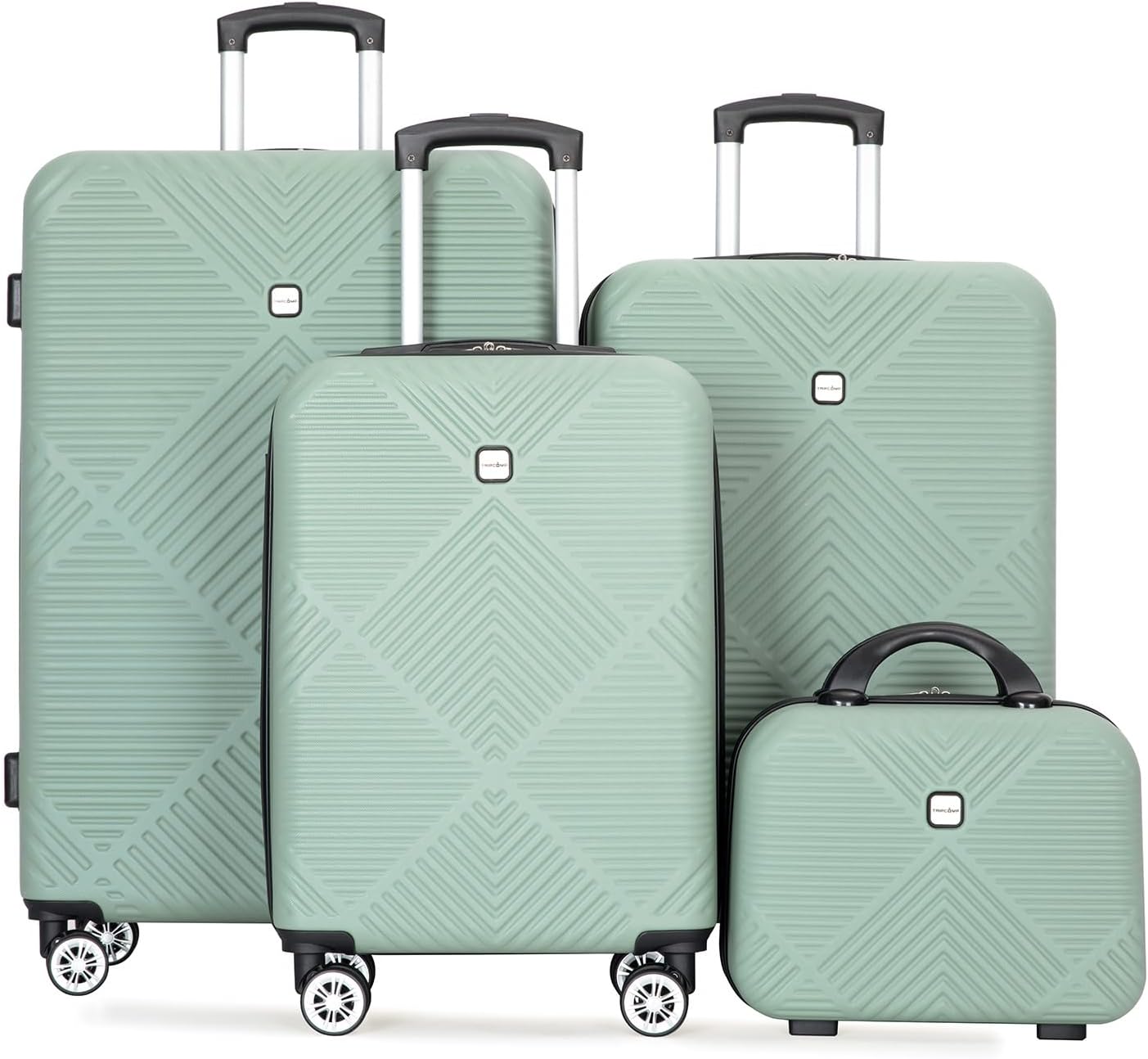 Luggage 4 Piece Set, Hardshell ABS Suitcase Set with Double Spinner Wheels, Lightweight Suitcase, Carry On and Checked Travel Luggage, Olive Green