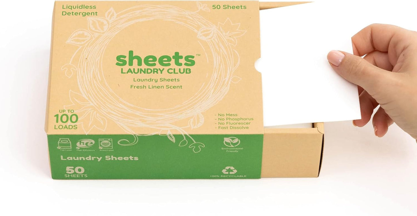 Sheets Laundry Club Bundle - 50 Pack (up to 100 loads) Fresh Linen Detergent Sheets & 40 Pack Lavender Dryer Sheets - New Liquidless Technology, Travel Essential Cleaning Supplies