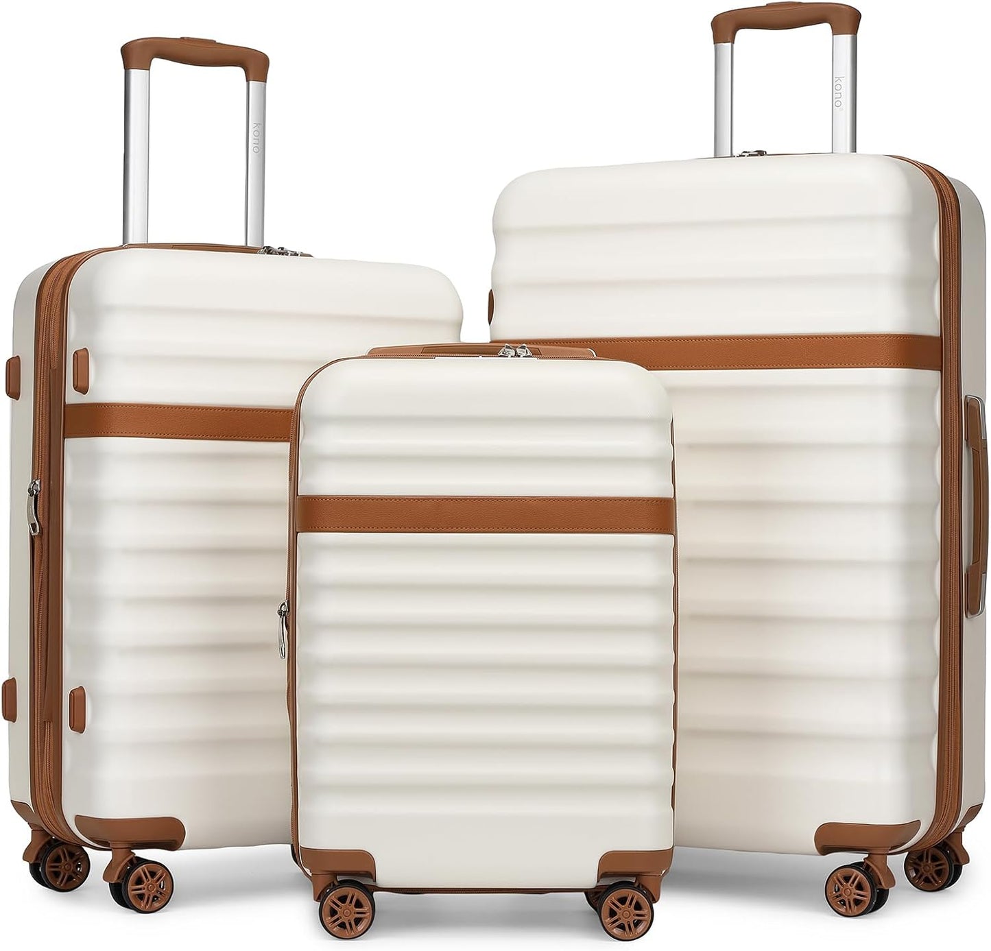 Kono Luggage Set 3 Pieces Expandable ABS Durable Suitcase Hardside with Double Spinner Wheels Tsa Lock Cream White(20in/24in/28in)