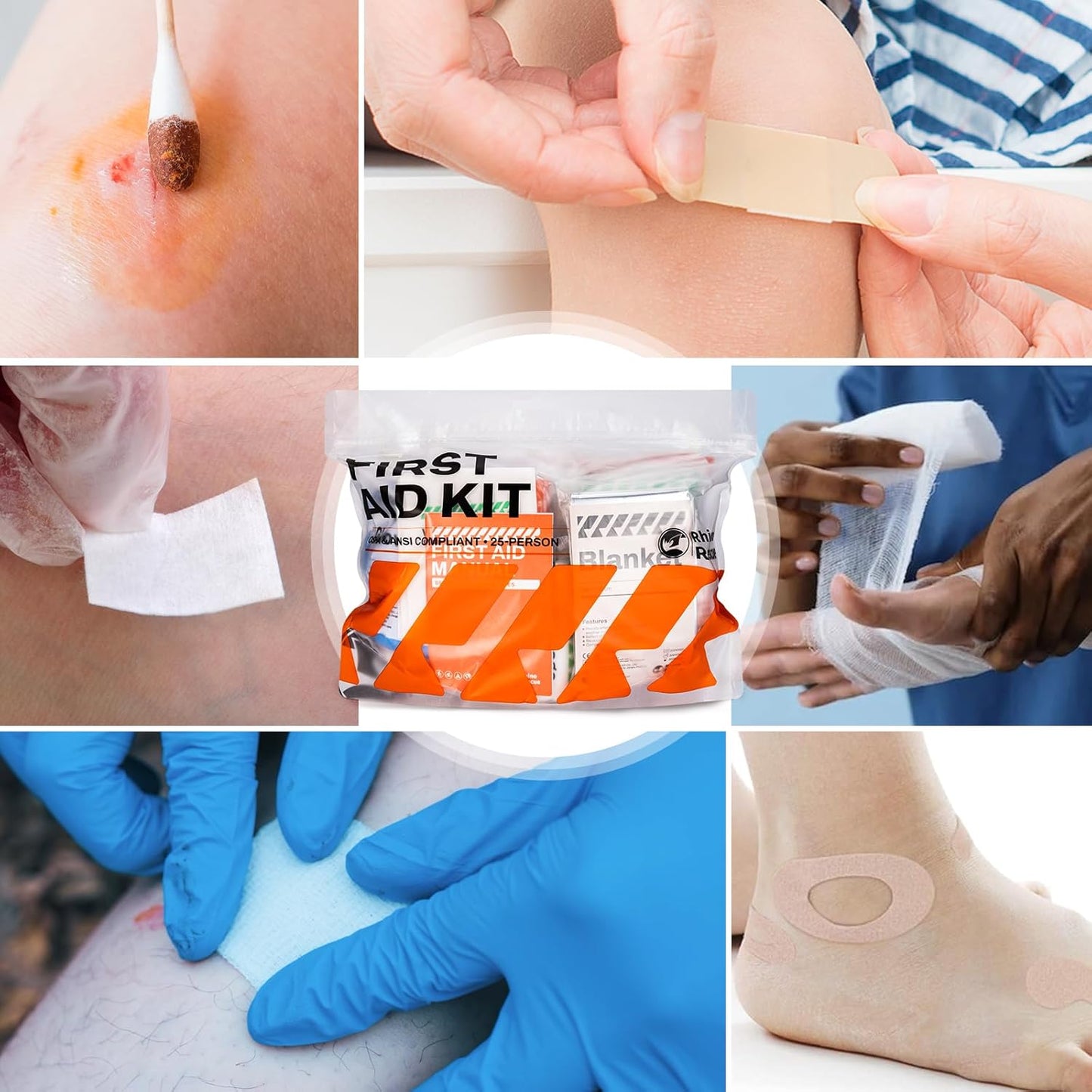 RHINO RESCUE 220 Pieces First Aid Kit Refill Bag, Emergency Extra Replacement Supplies, Includes Medical Bandages, Gauzes & Pads for Home, School & Car