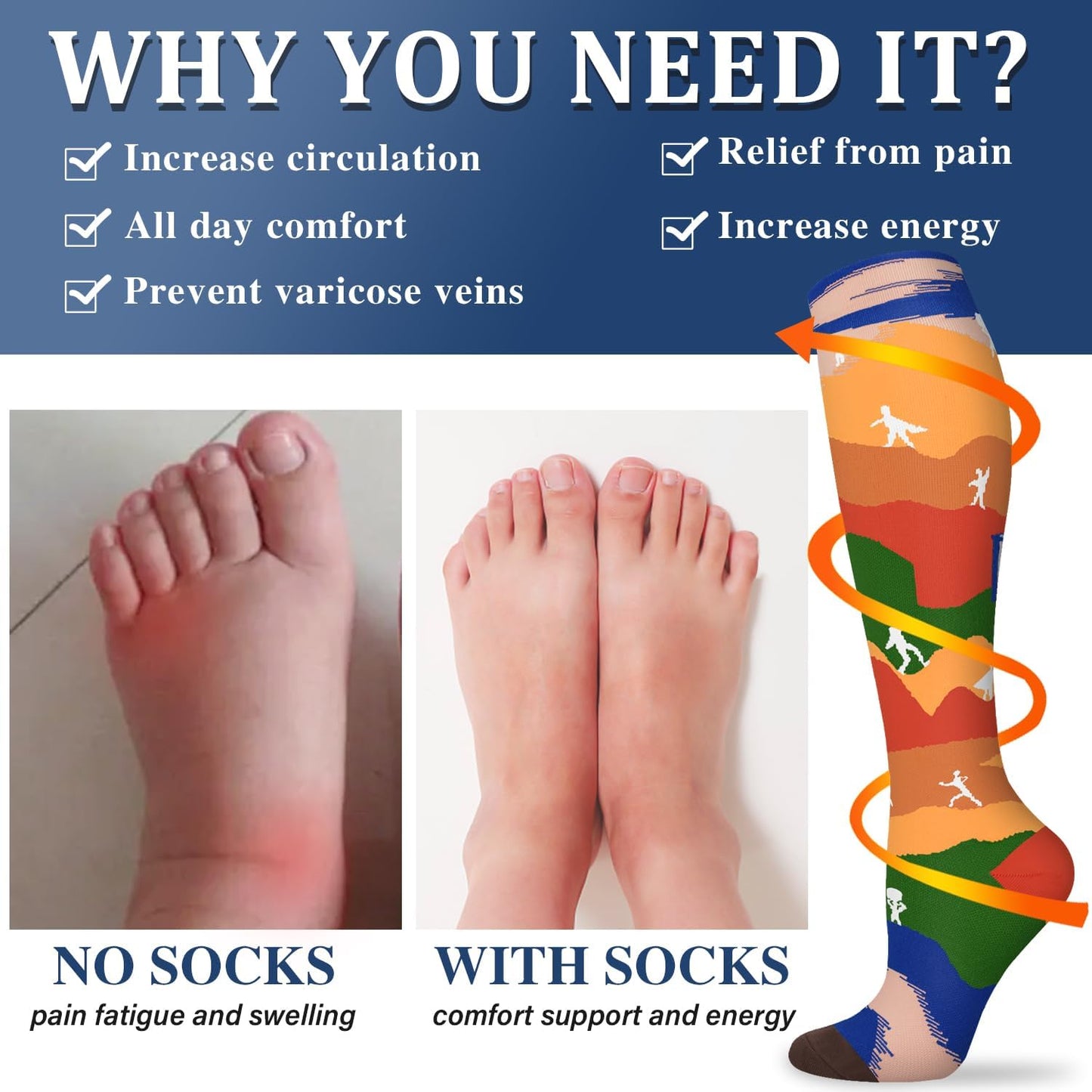 Compression Socks for Women and Men Circulation (3 Pairs) is Best Support for Running Athletic Cycling Hiking