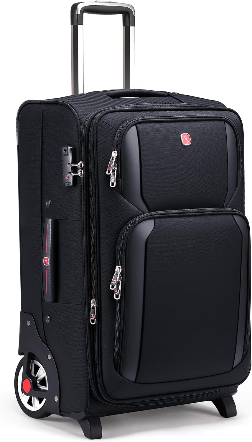 Laduga Softside Expandable Luggage with Large Steel Wheels Checked-Luggage Suicase (Black, 29-Inch)