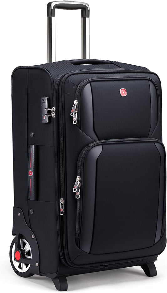 Laduga Softside Expandable Luggage with Large Steel Wheels Checked-Luggage Suicase (Black, 29-Inch)