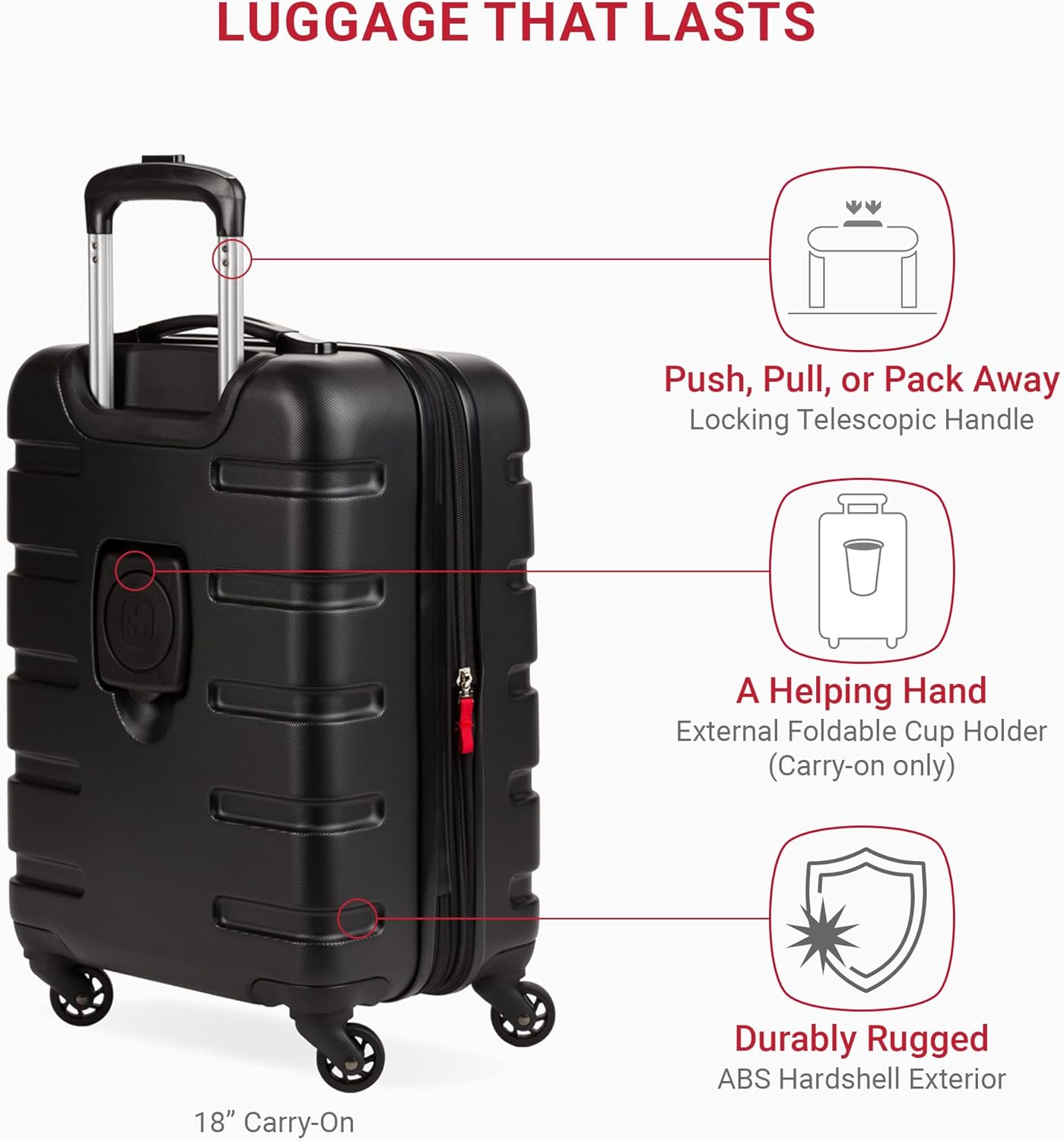 SwissGear 7366 Hardside Expandable Luggage with Spinner Wheels, Black, 3-Piece Set (19/23/27)