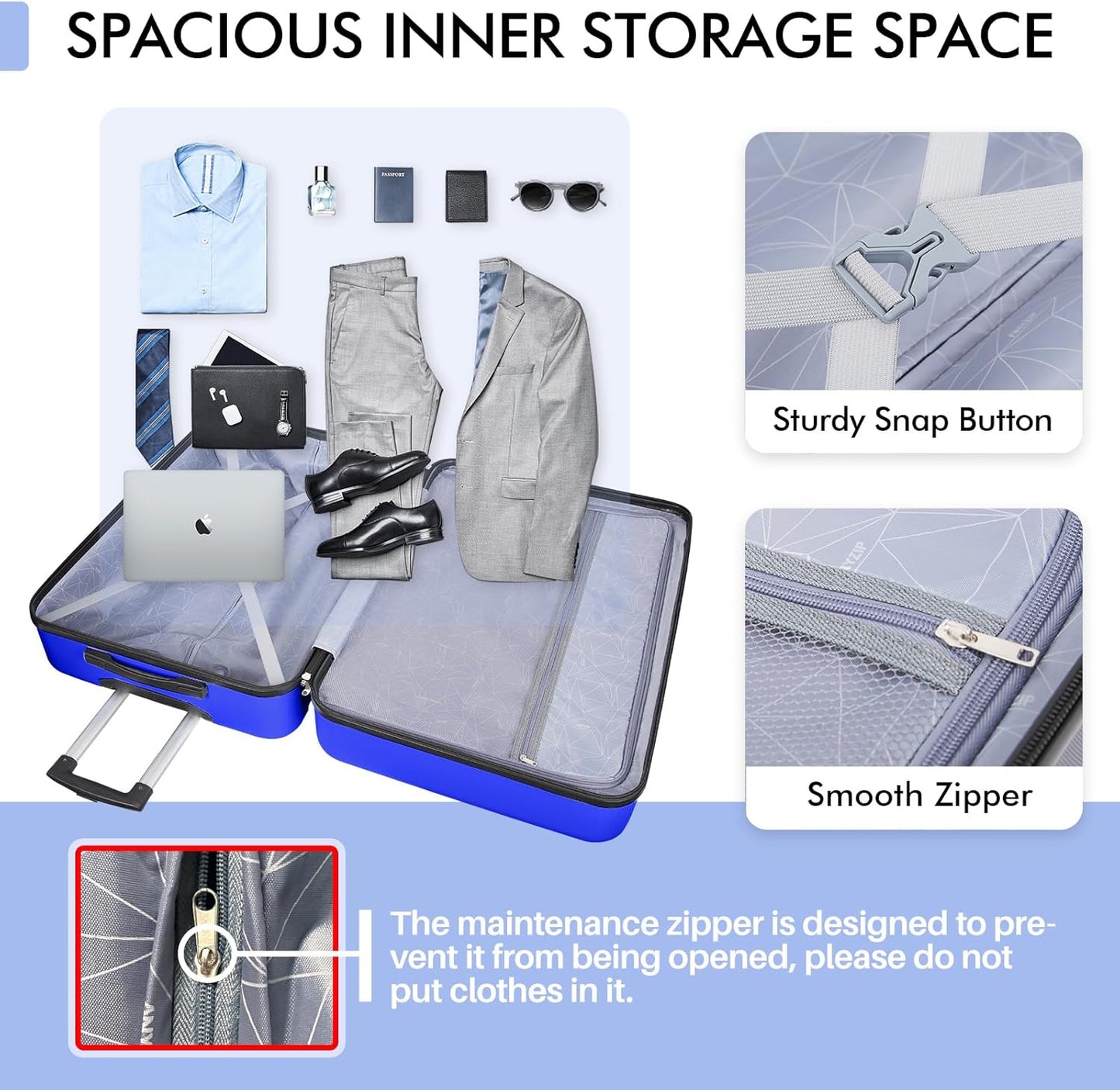 AnyZip Luggage PC ABS Hardside Lightweight Suitcase with 4 Universal Wheels TSA Lock Checked-Medium 24 Inch Blue